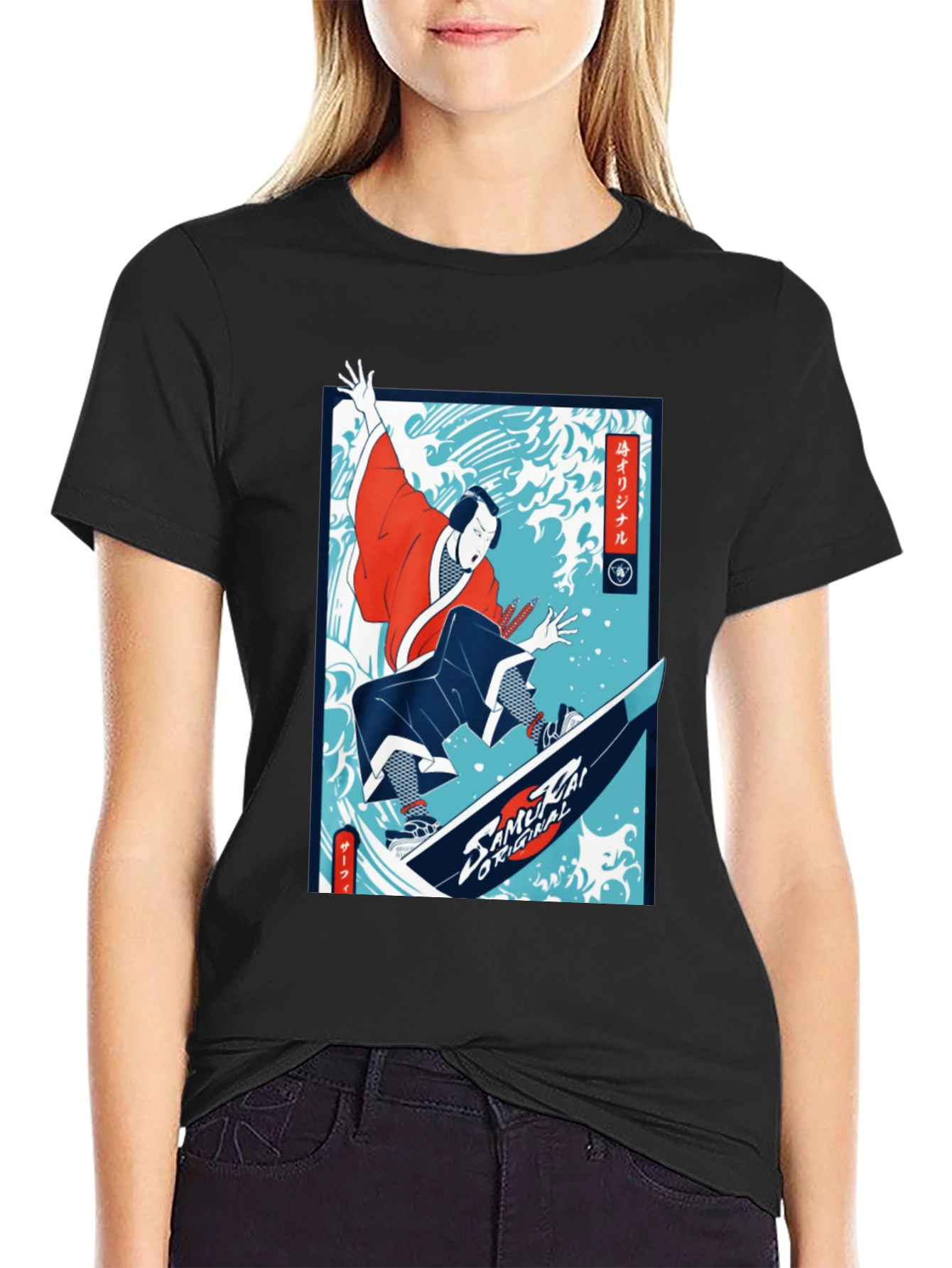 Camiseta Negra Diseño Samurai Surf Original