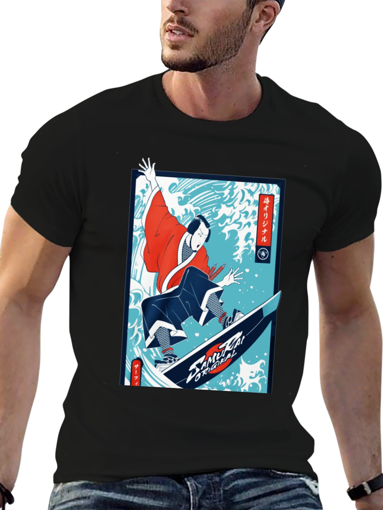 Camiseta Negra Diseño Samurai Surf Original