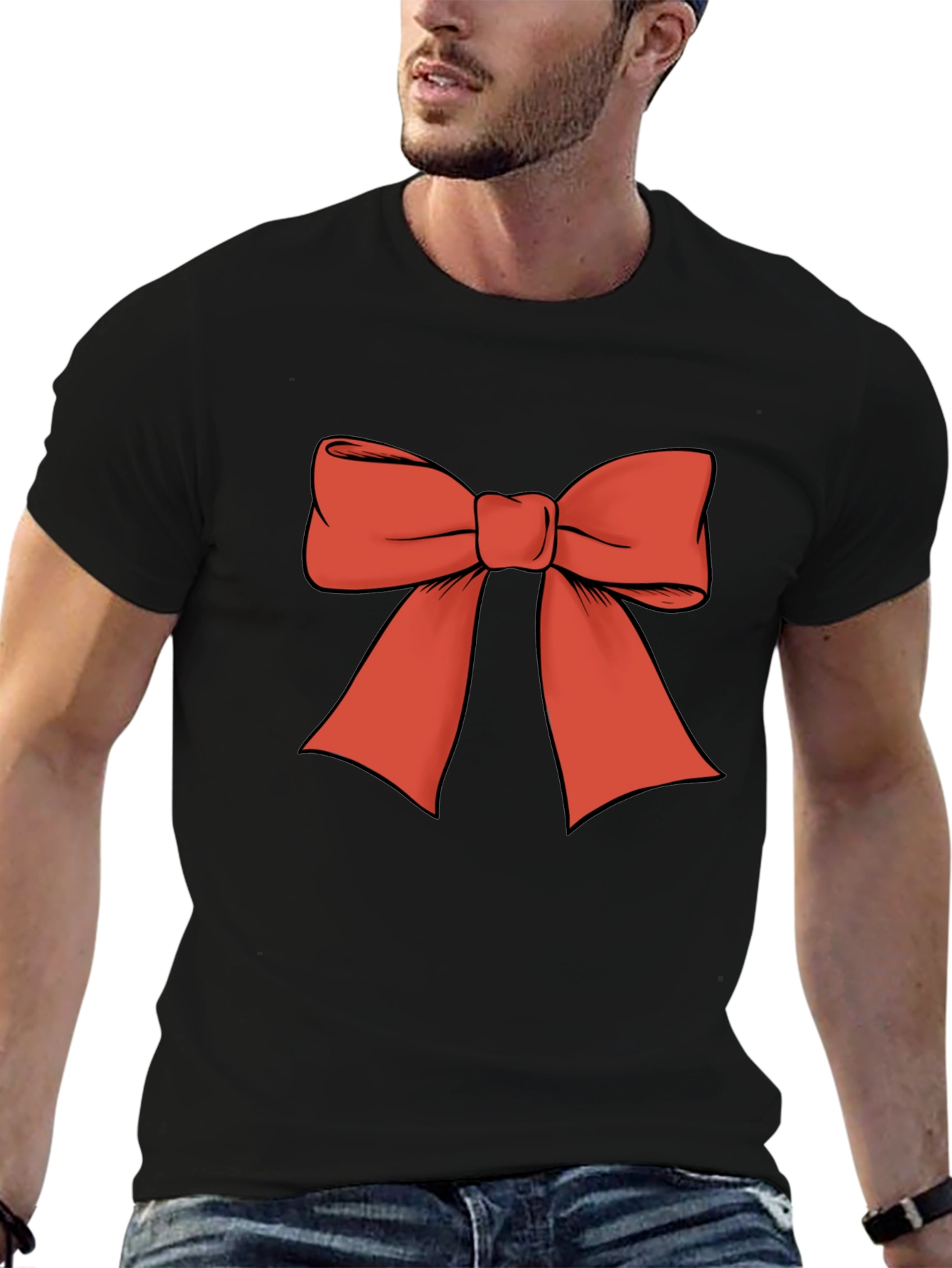 Camiseta Negra con Lazo Rojo Festivo