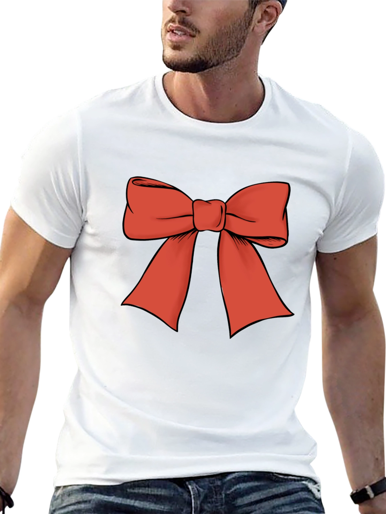 Camiseta Negra con Lazo Rojo Festivo