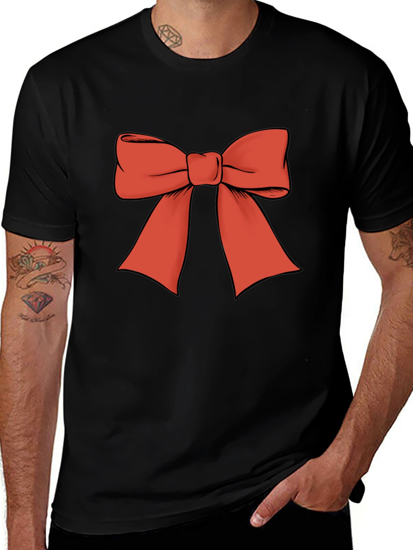 Camiseta Negra con Lazo Rojo Festivo
