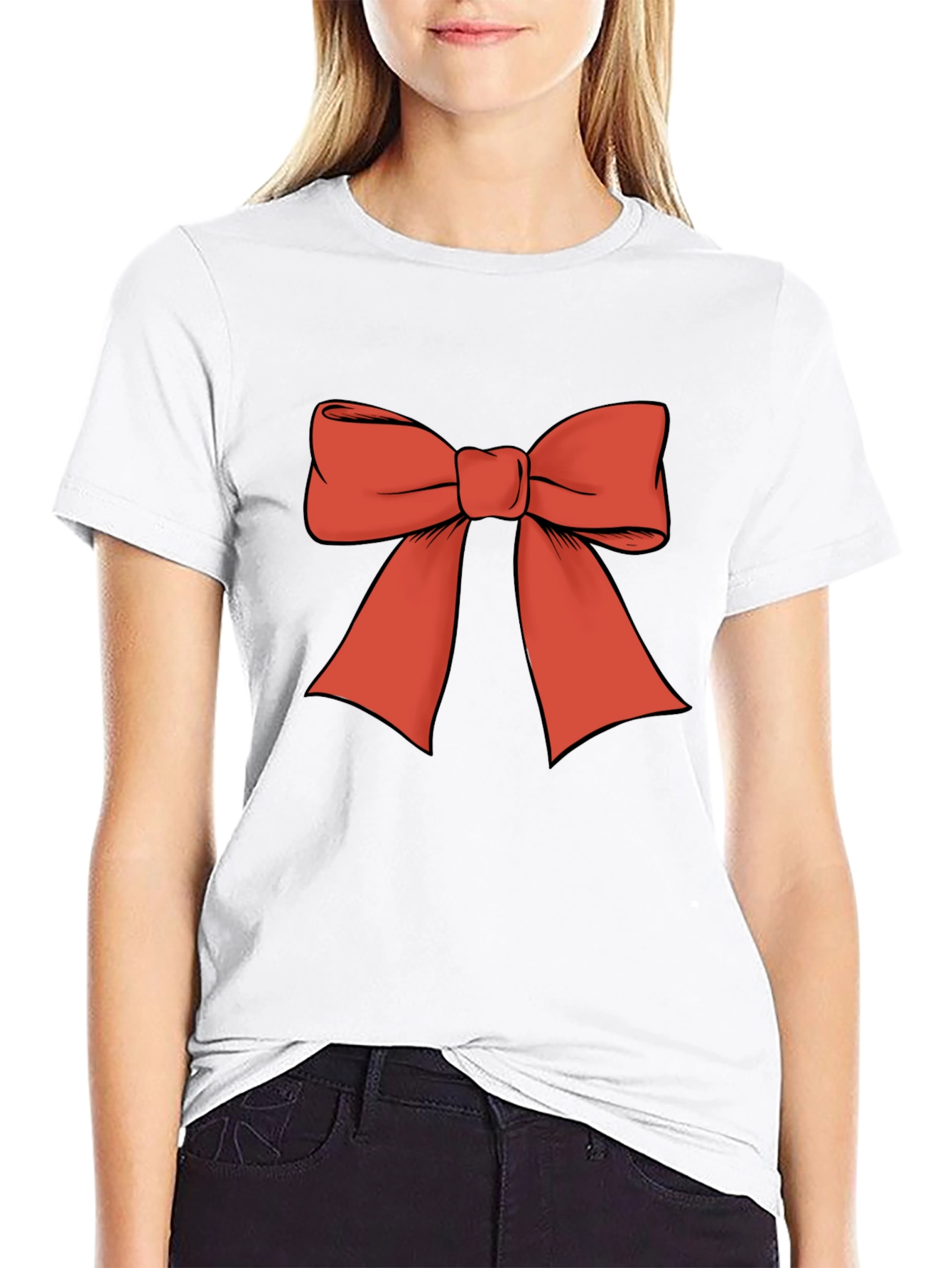 Camiseta Negra con Lazo Rojo Festivo