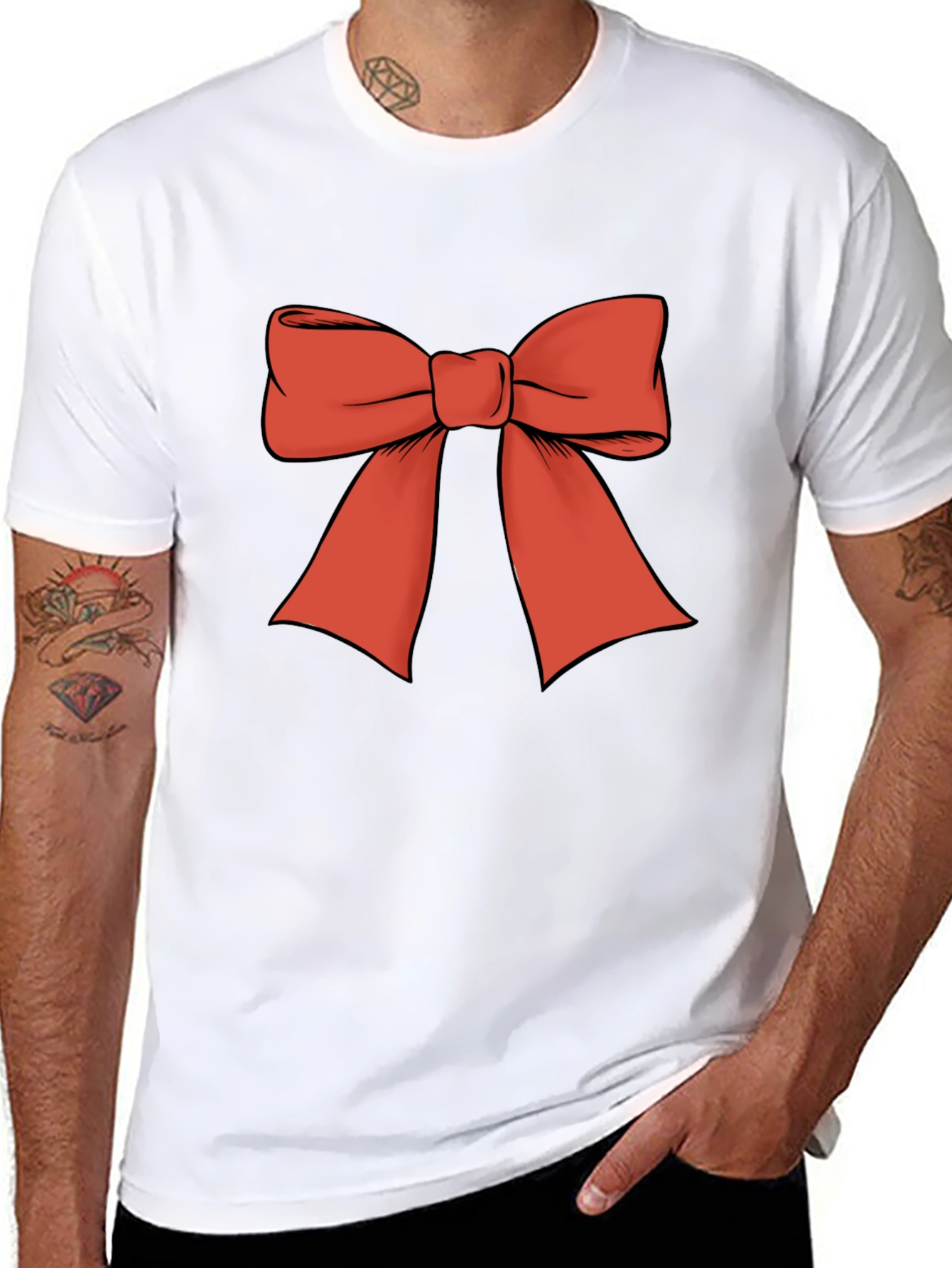 Camiseta Negra con Lazo Rojo Festivo
