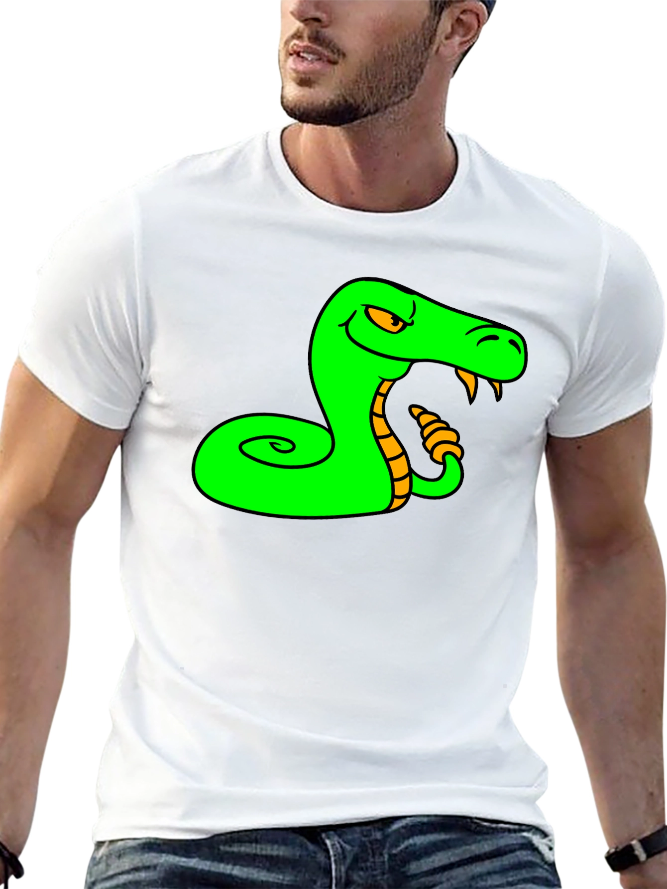 Camiseta Negra con Estampado de Serpiente Verde