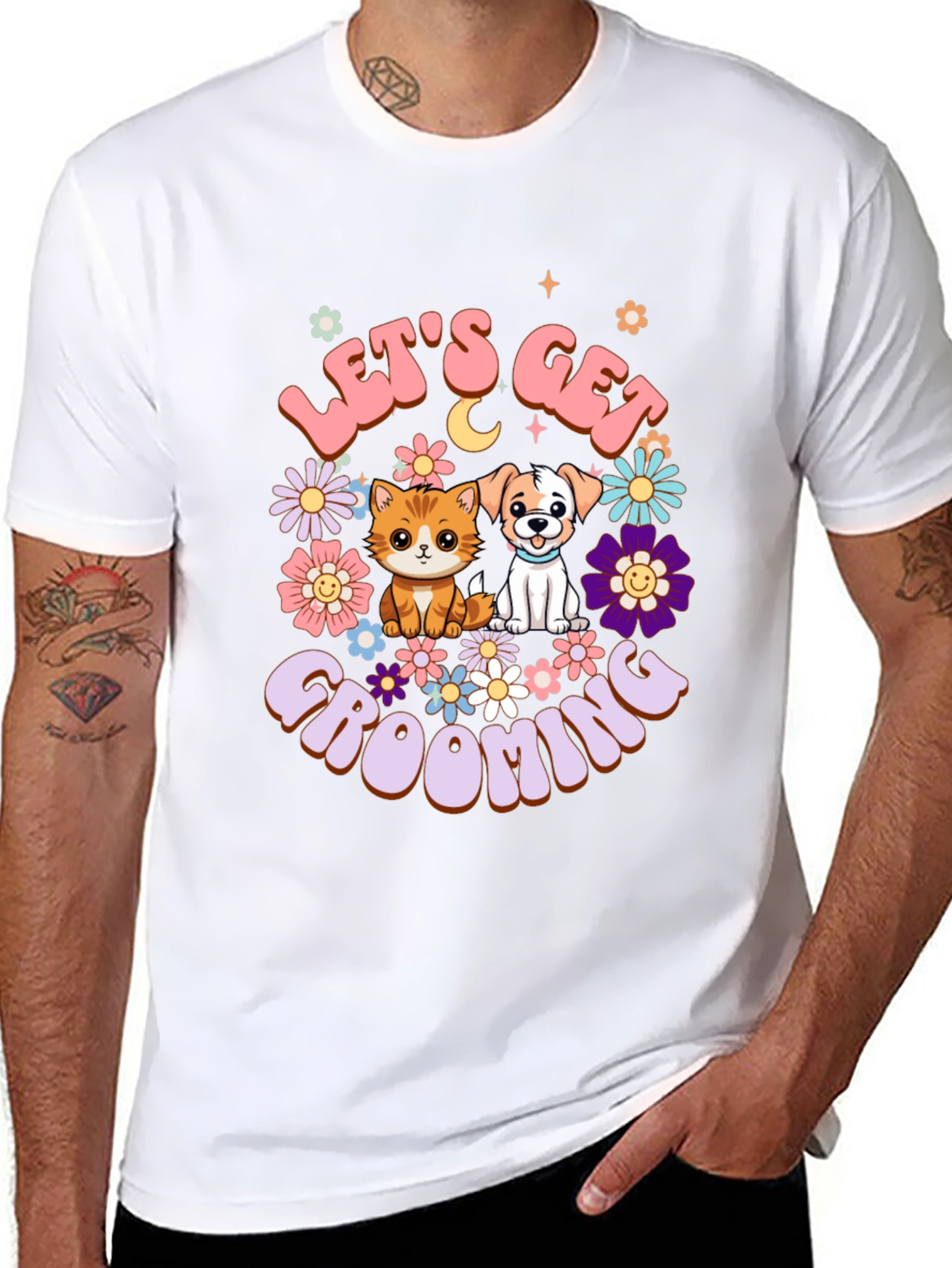 Camiseta Unisex Lets Get Grooming Mascotas Flores