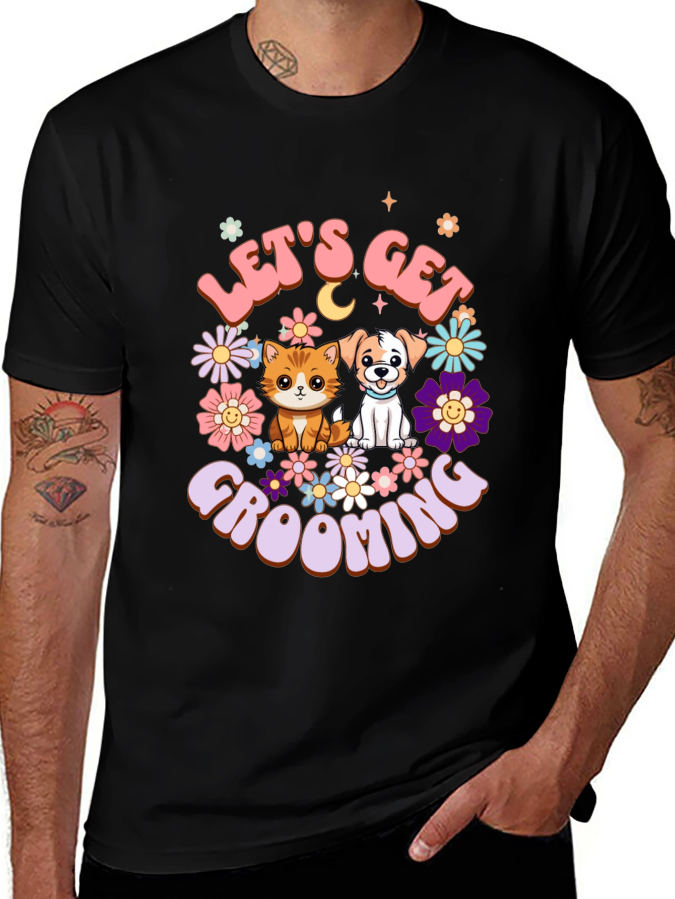 Camiseta Unisex Lets Get Grooming Mascotas Flores