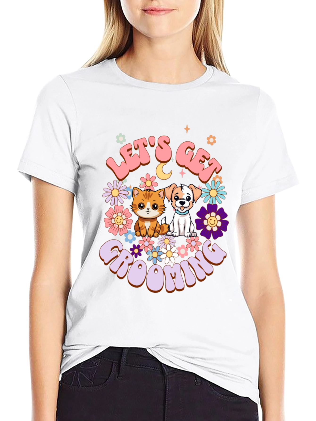 Camiseta Unisex Lets Get Grooming Mascotas Flores