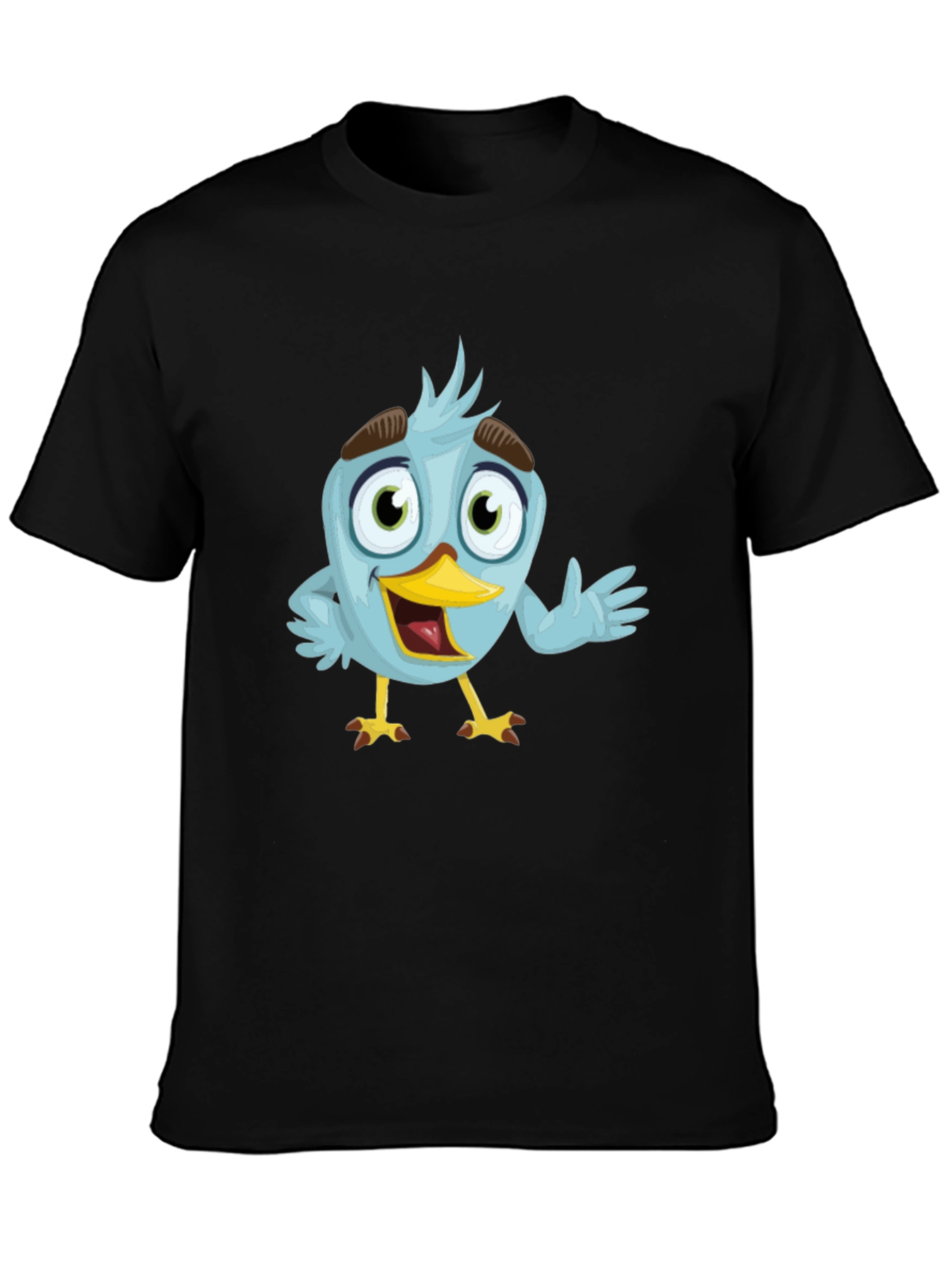 Camiseta Negra con Diseño de Pájaro Azul Animado