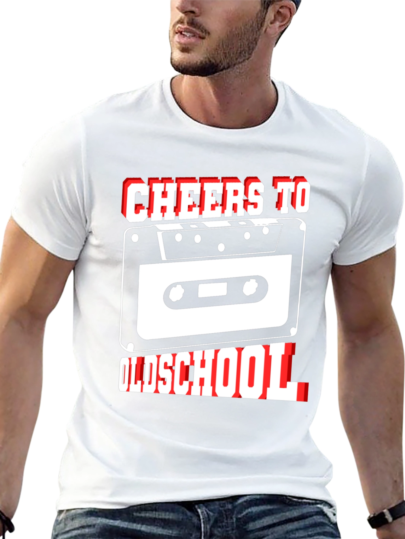 Camiseta Negra Cheers To Oldschool con Diseño Retro Cassette