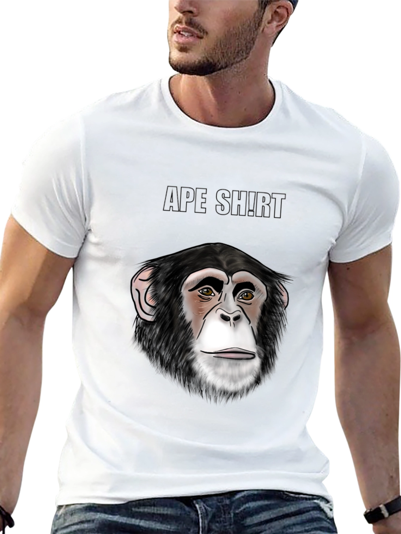 Camiseta Negra con Diseño de Cara de Chimpancé