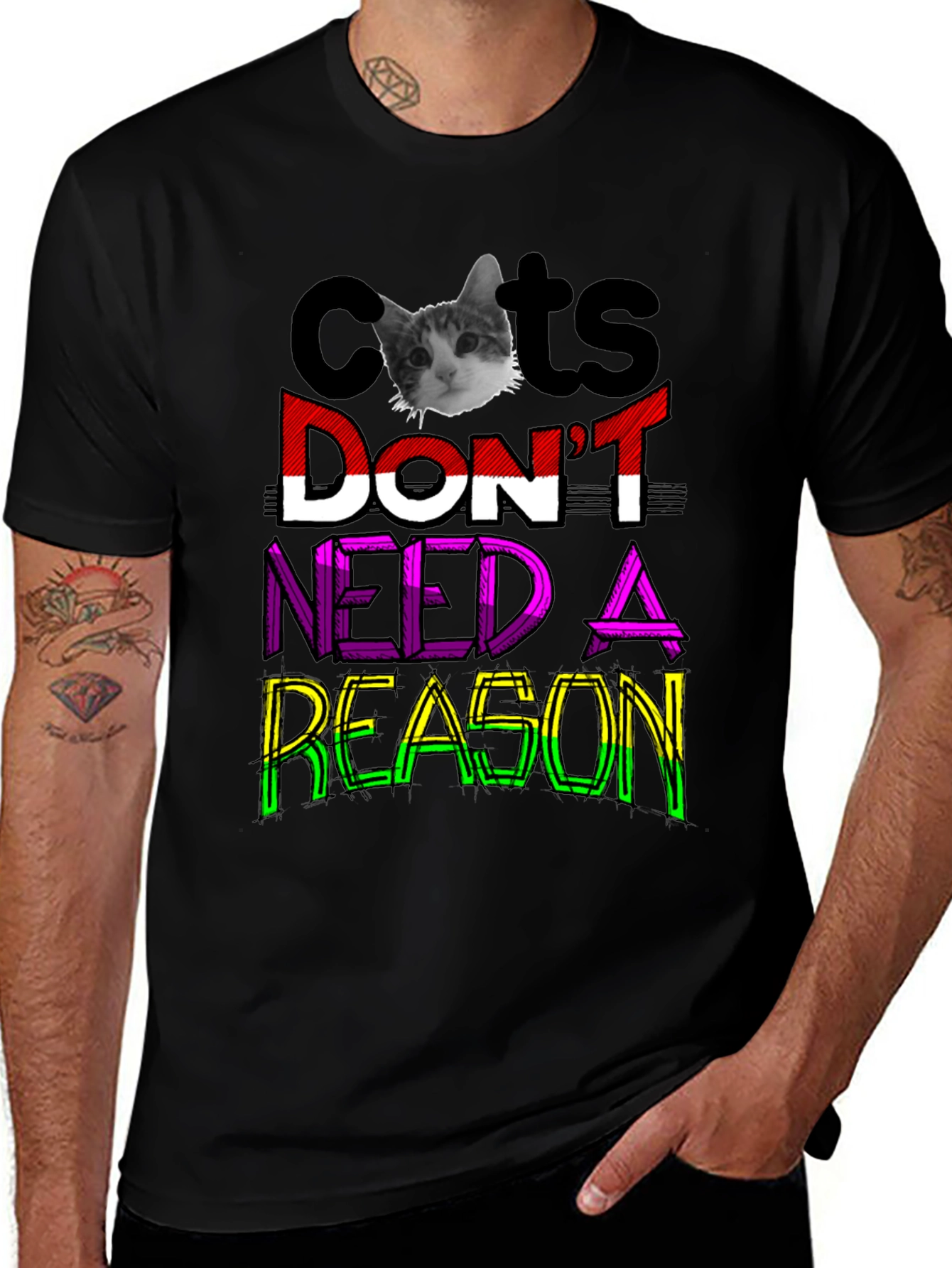 Camiseta Negra Cats Dont Need A Reason
