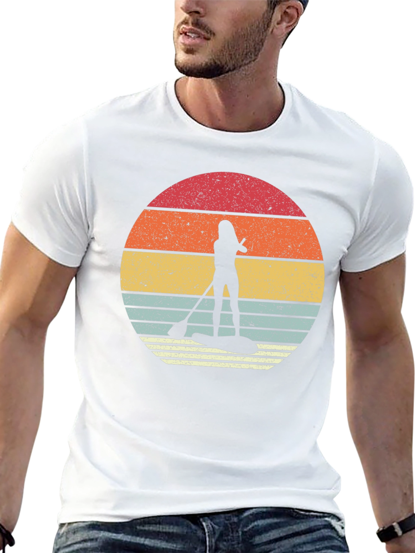 Camiseta Negra Paddle Surf Retro Sunset