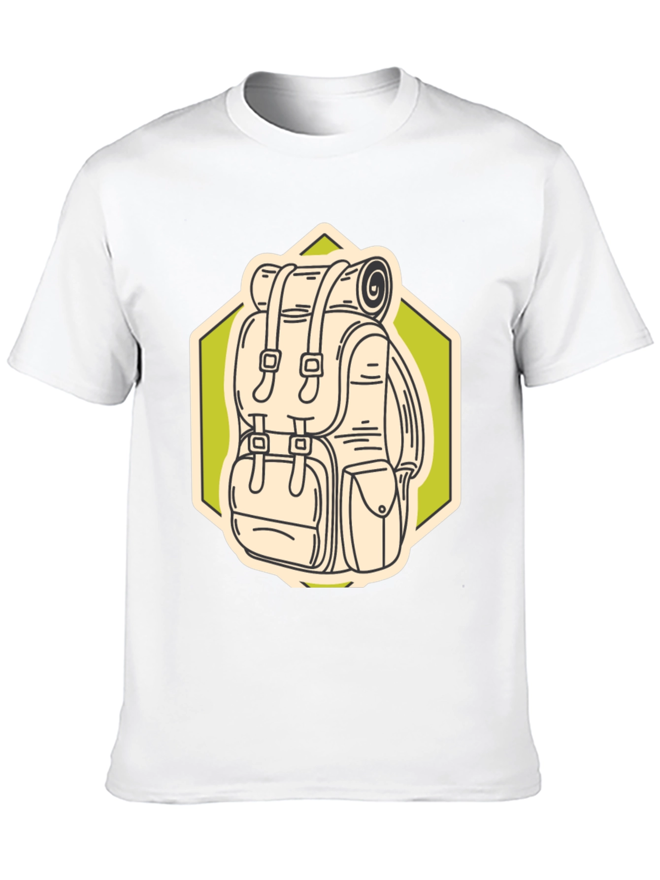 Camiseta Negra con Diseño de Mochila de Senderismo