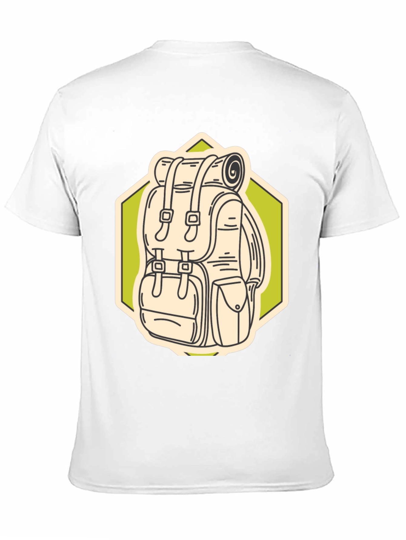 Camiseta Negra con Diseño de Mochila de Senderismo