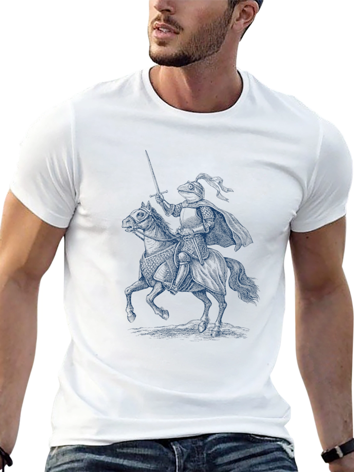 Camiseta Negra con Diseño de Caballero Medieval