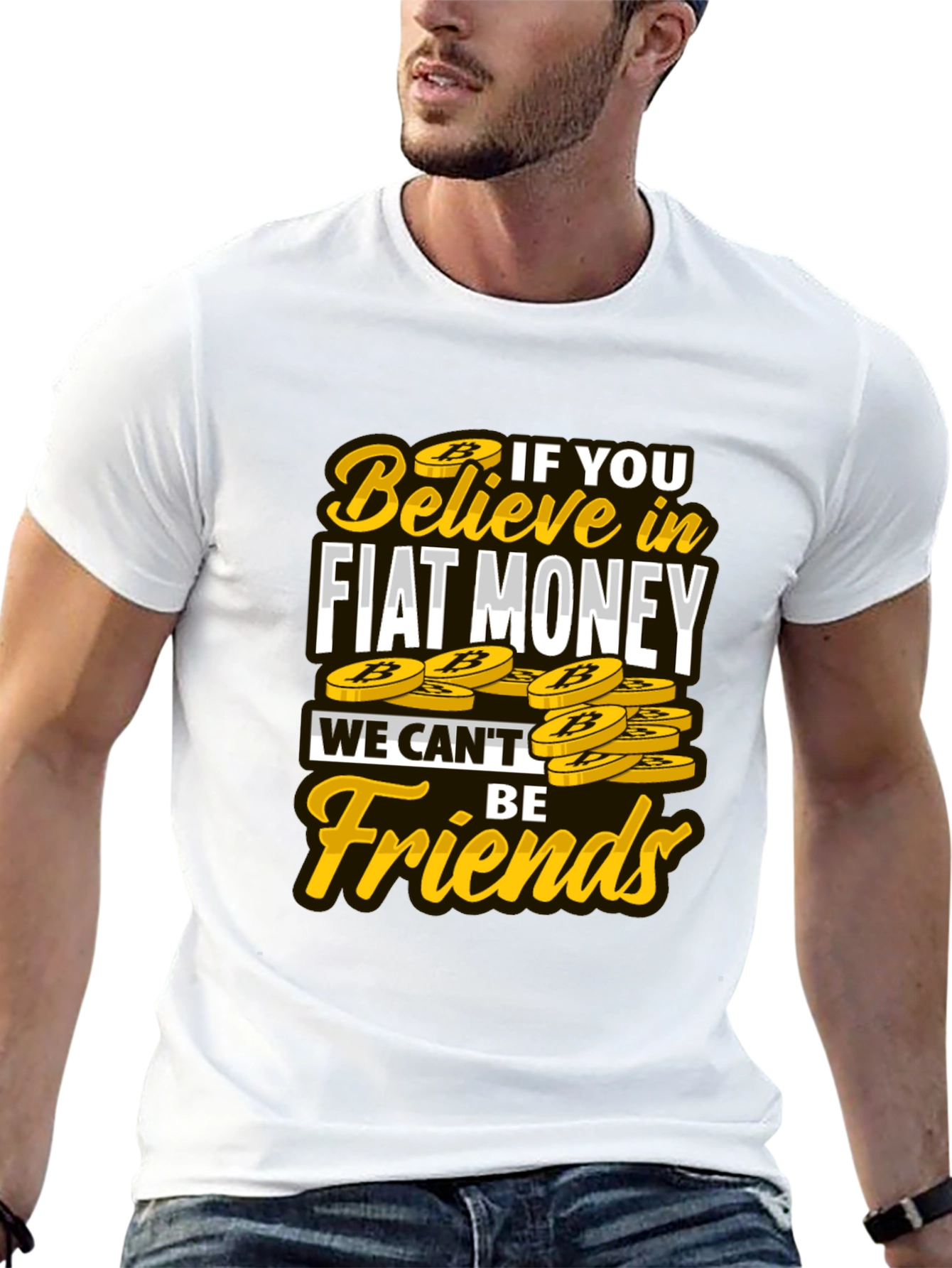 Camiseta Negra con Diseño No Fiat Money No Friends