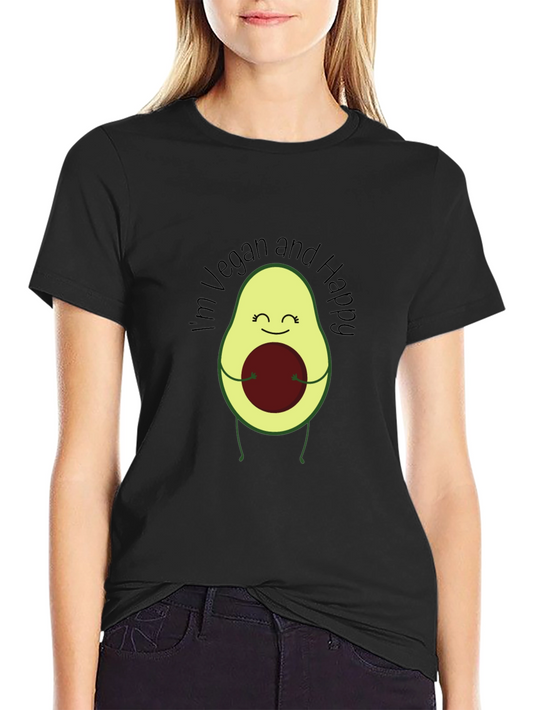 Camiseta Negra Vegana Feliz con Aguacate