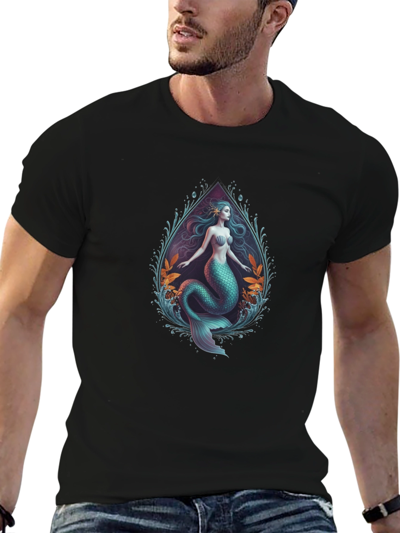 Camiseta Negra con Diseño de Sirena Artística