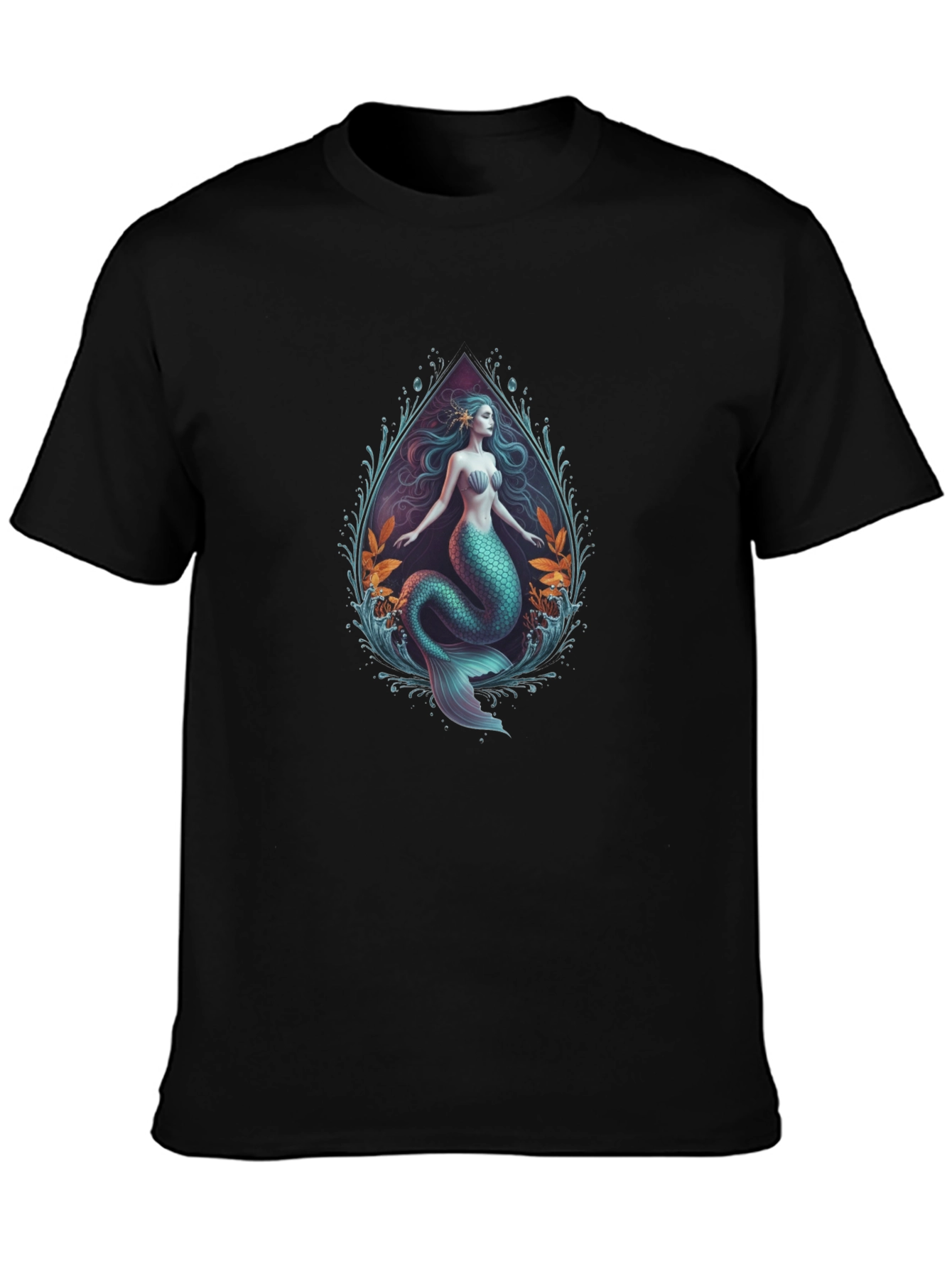 Camiseta Negra con Diseño de Sirena Artística