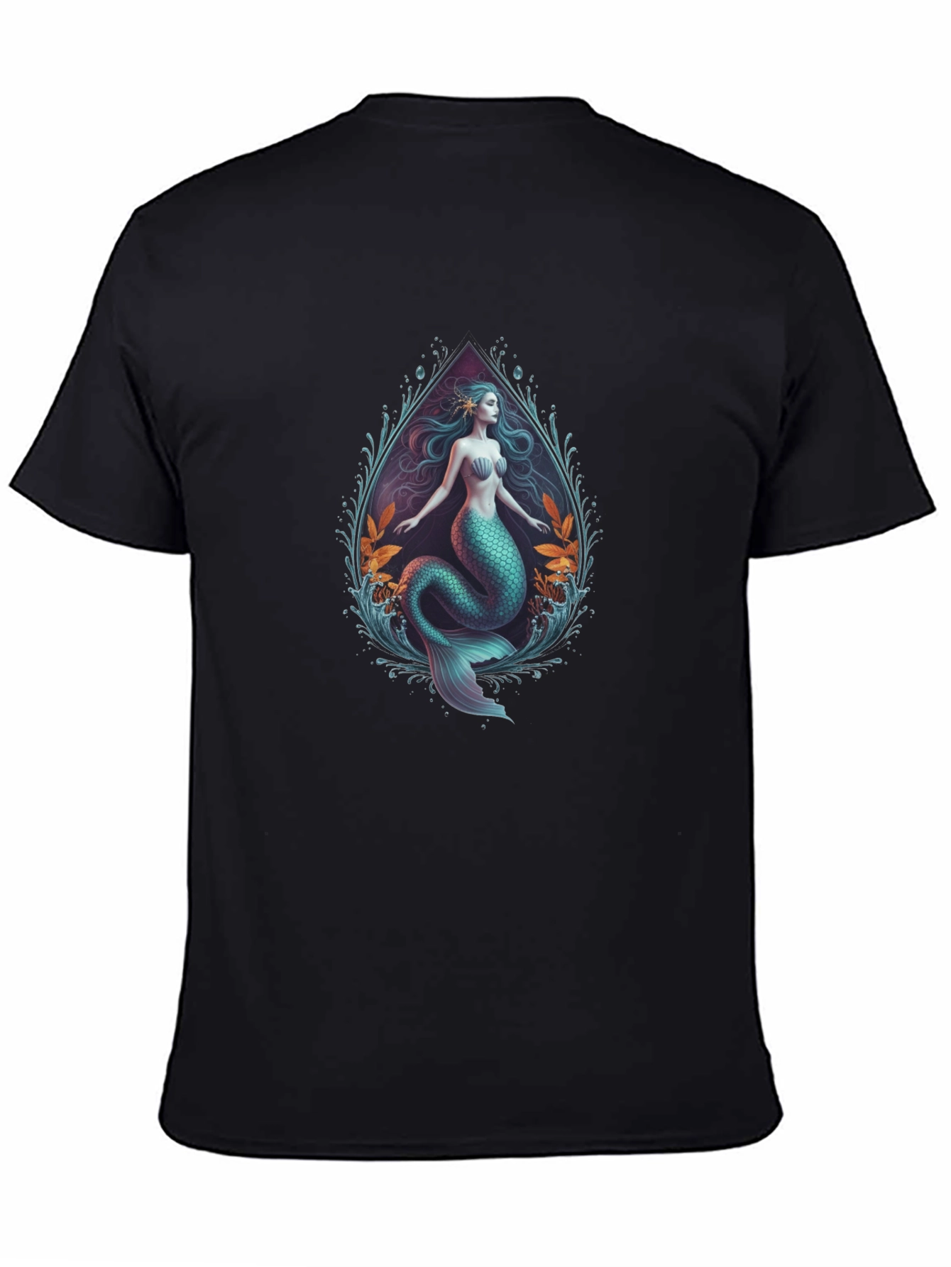 Camiseta Negra con Diseño de Sirena Artística
