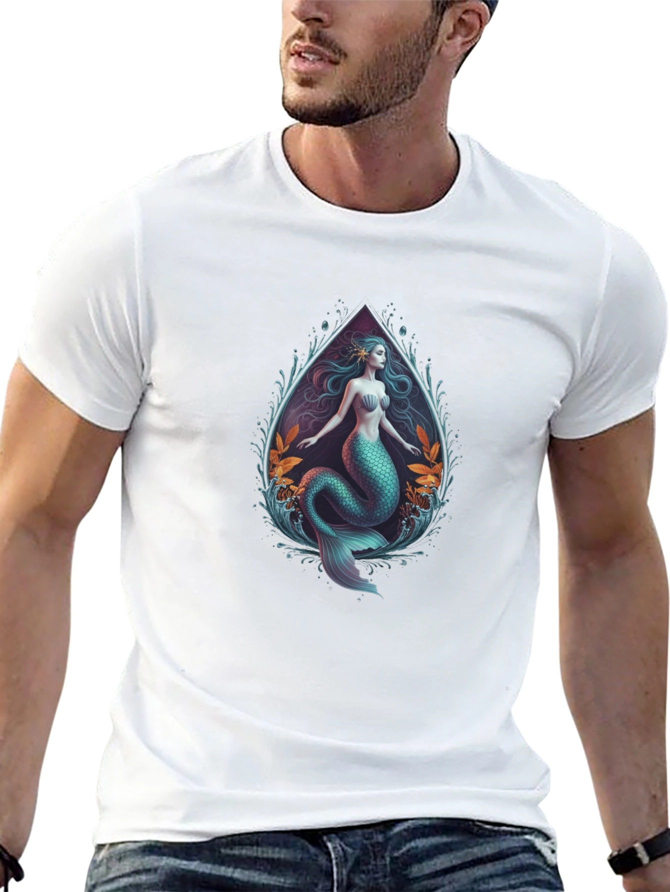 Camiseta Negra con Diseño de Sirena Artística