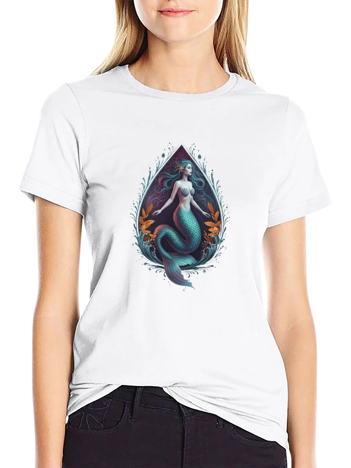 Camiseta Negra con Diseño de Sirena Artística