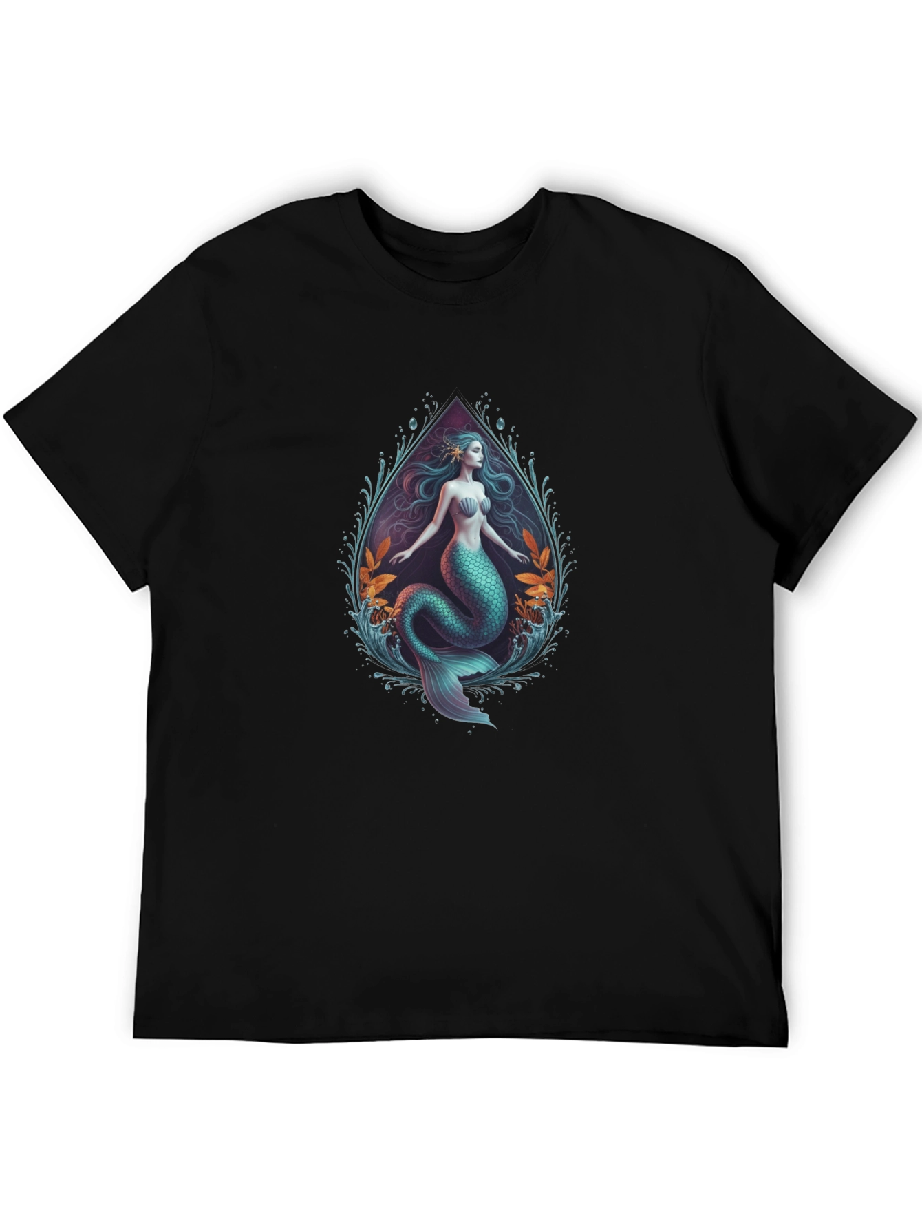 Camiseta Negra con Diseño de Sirena Artística
