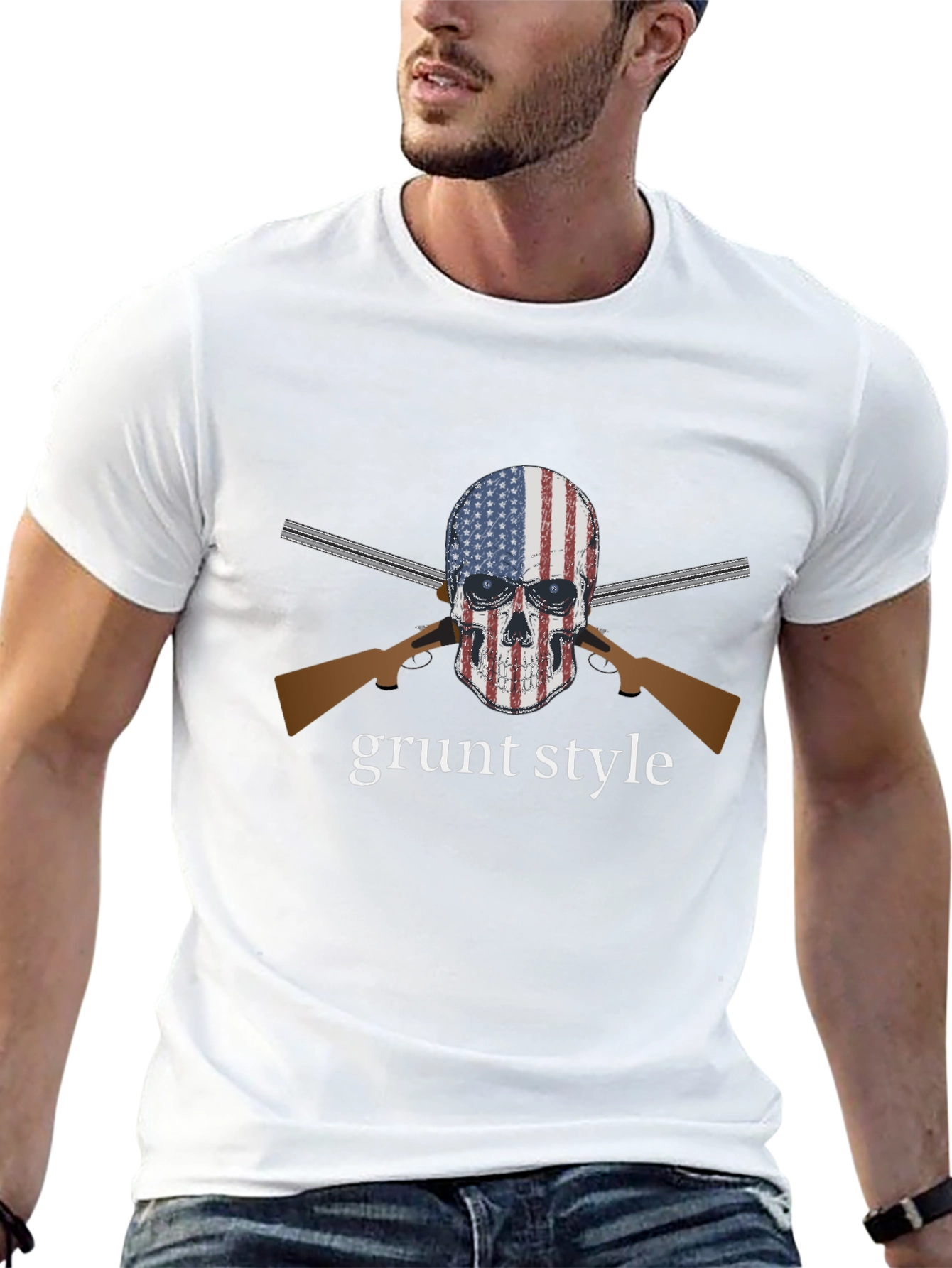 Camiseta Negra Grunt Style Calavera USA