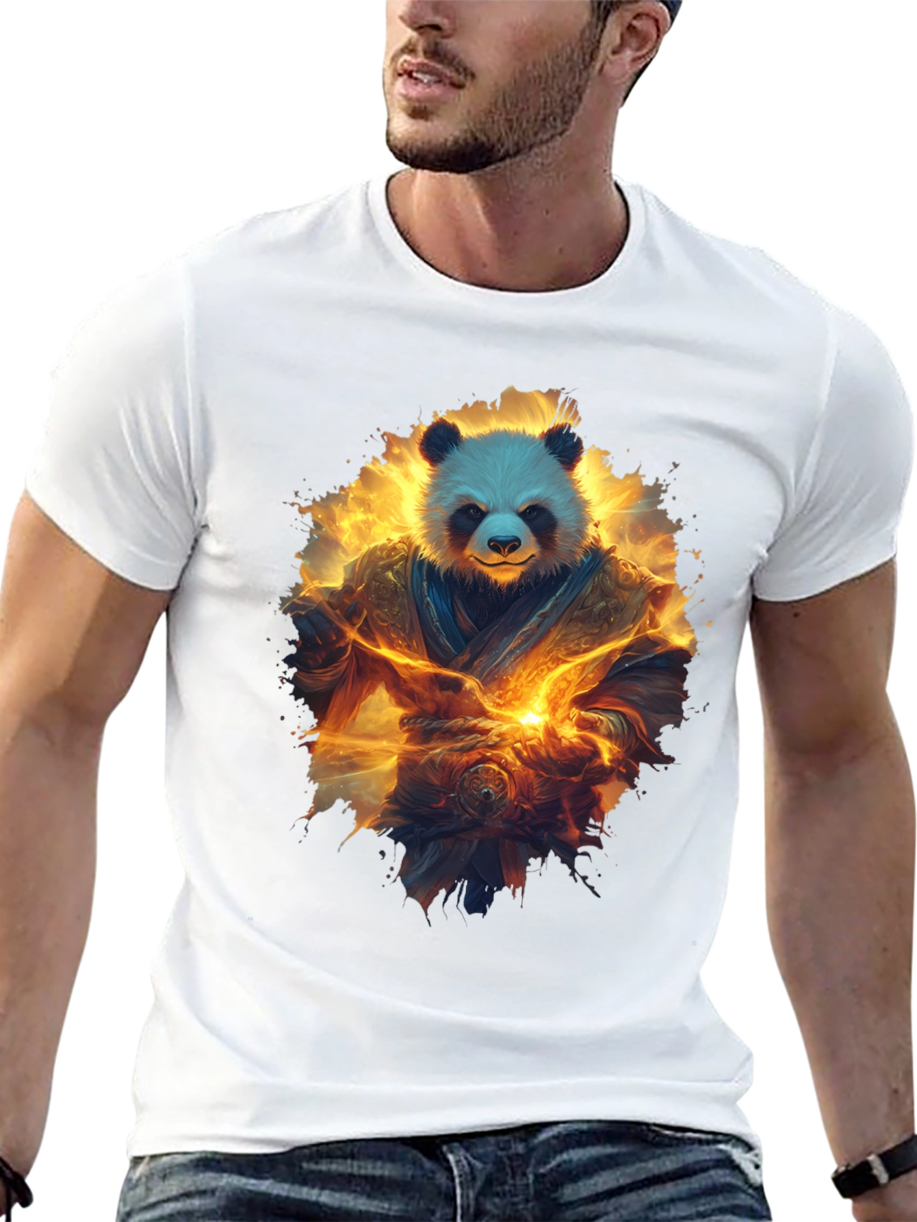 Camiseta Negra con Panda Guerrero