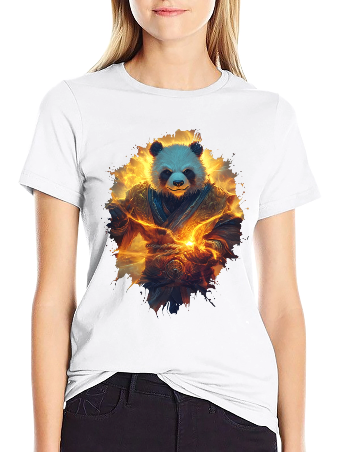 Camiseta Negra con Panda Guerrero