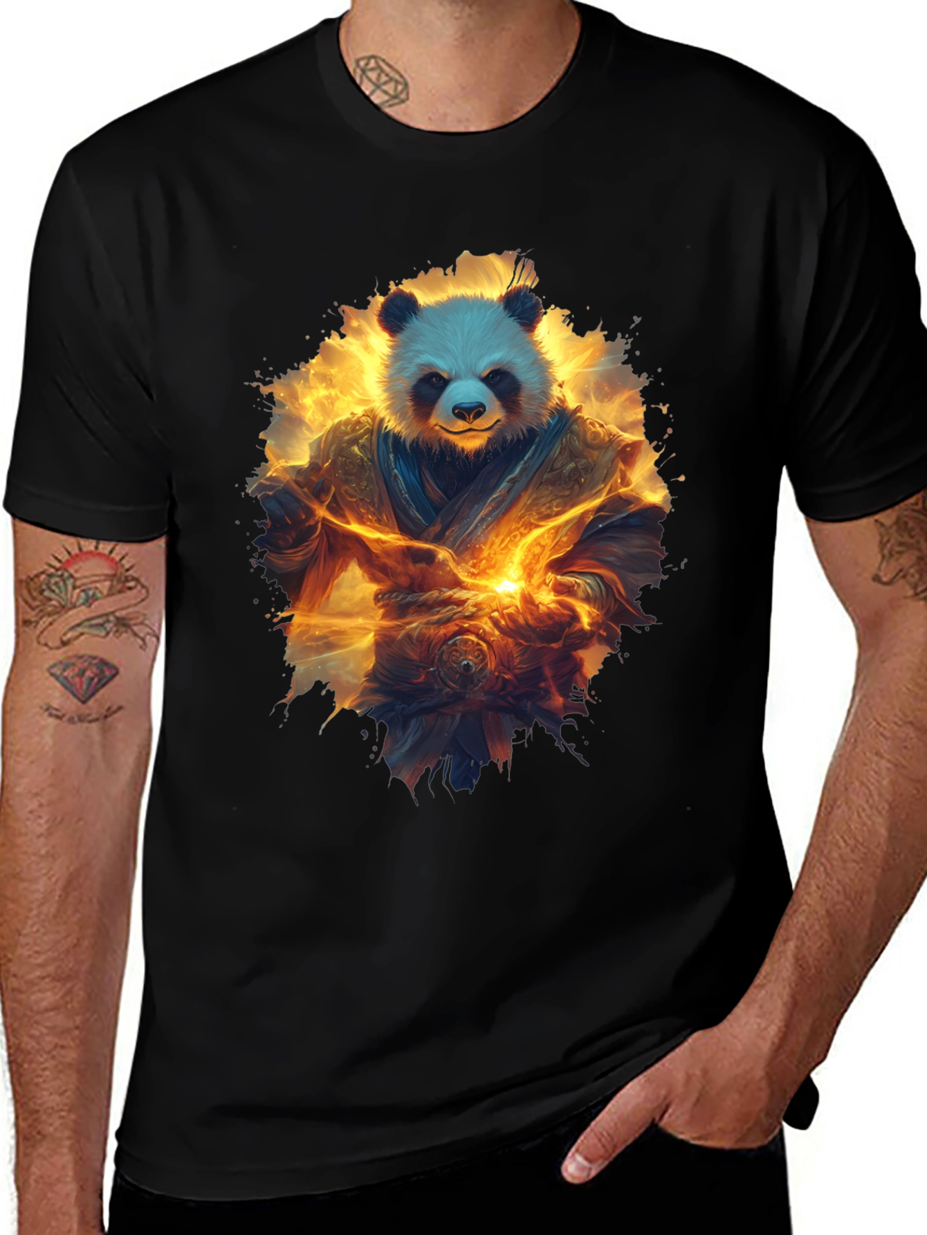 Camiseta Negra con Panda Guerrero