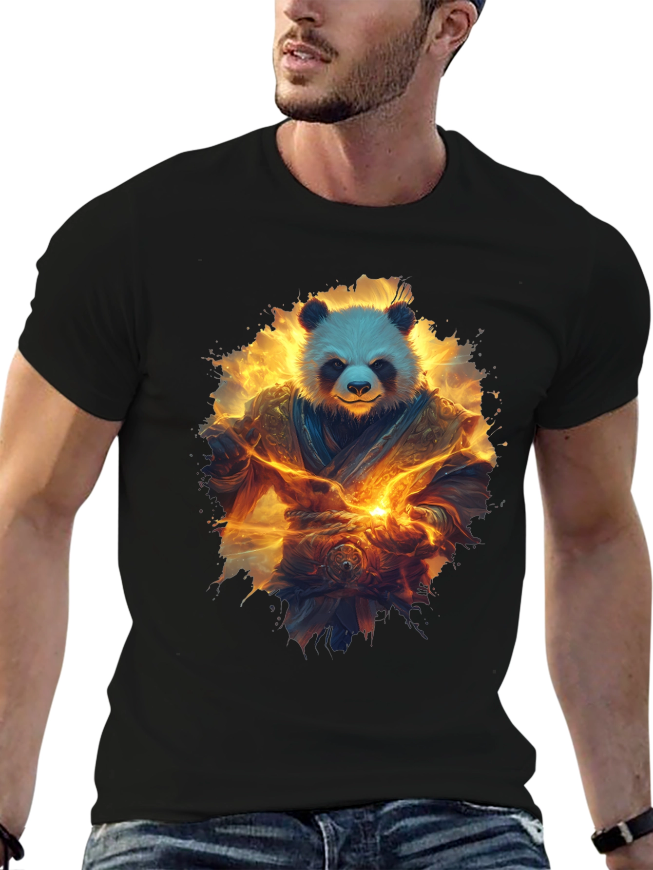 Camiseta Negra con Panda Guerrero