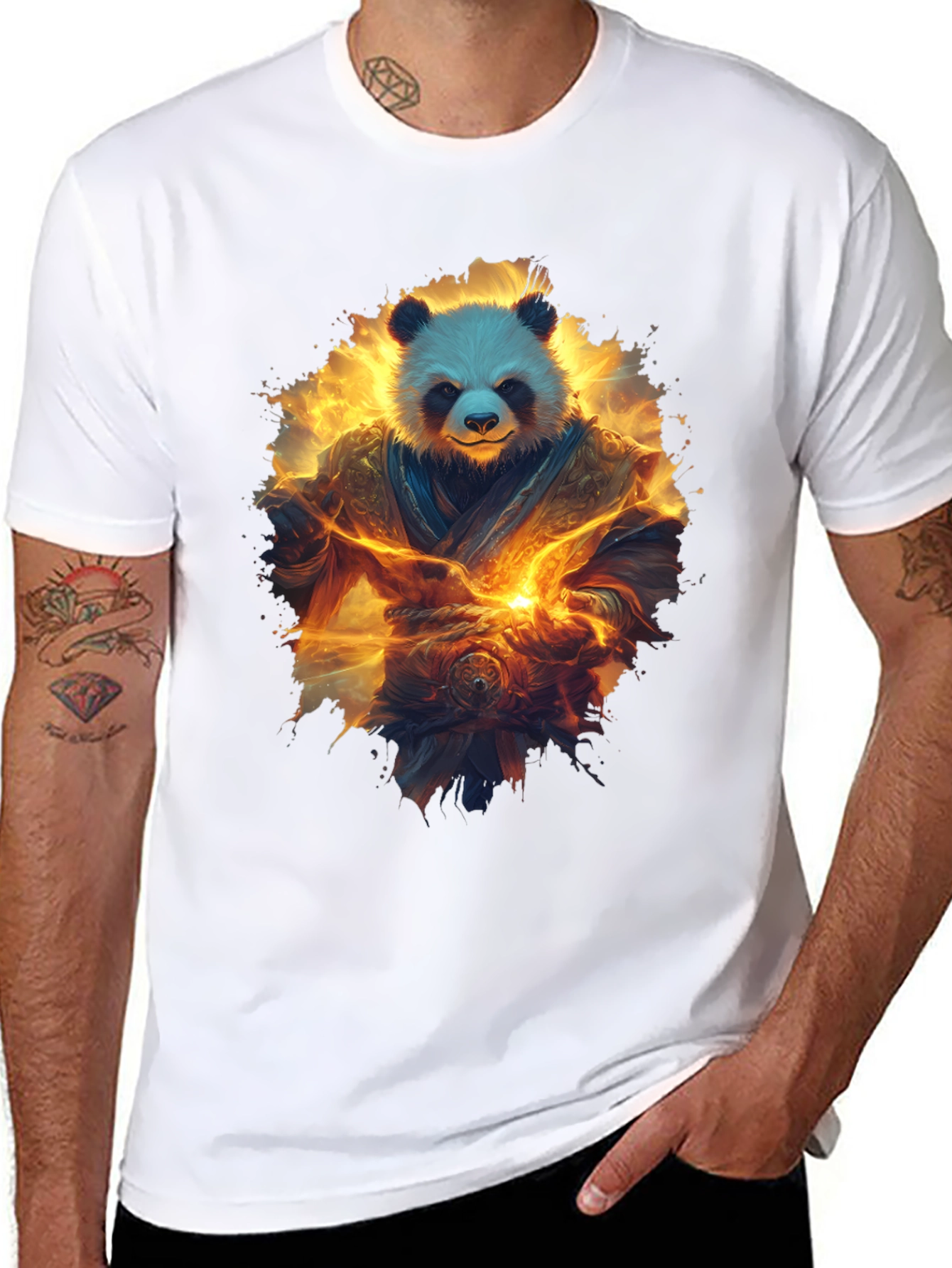 Camiseta Negra con Panda Guerrero