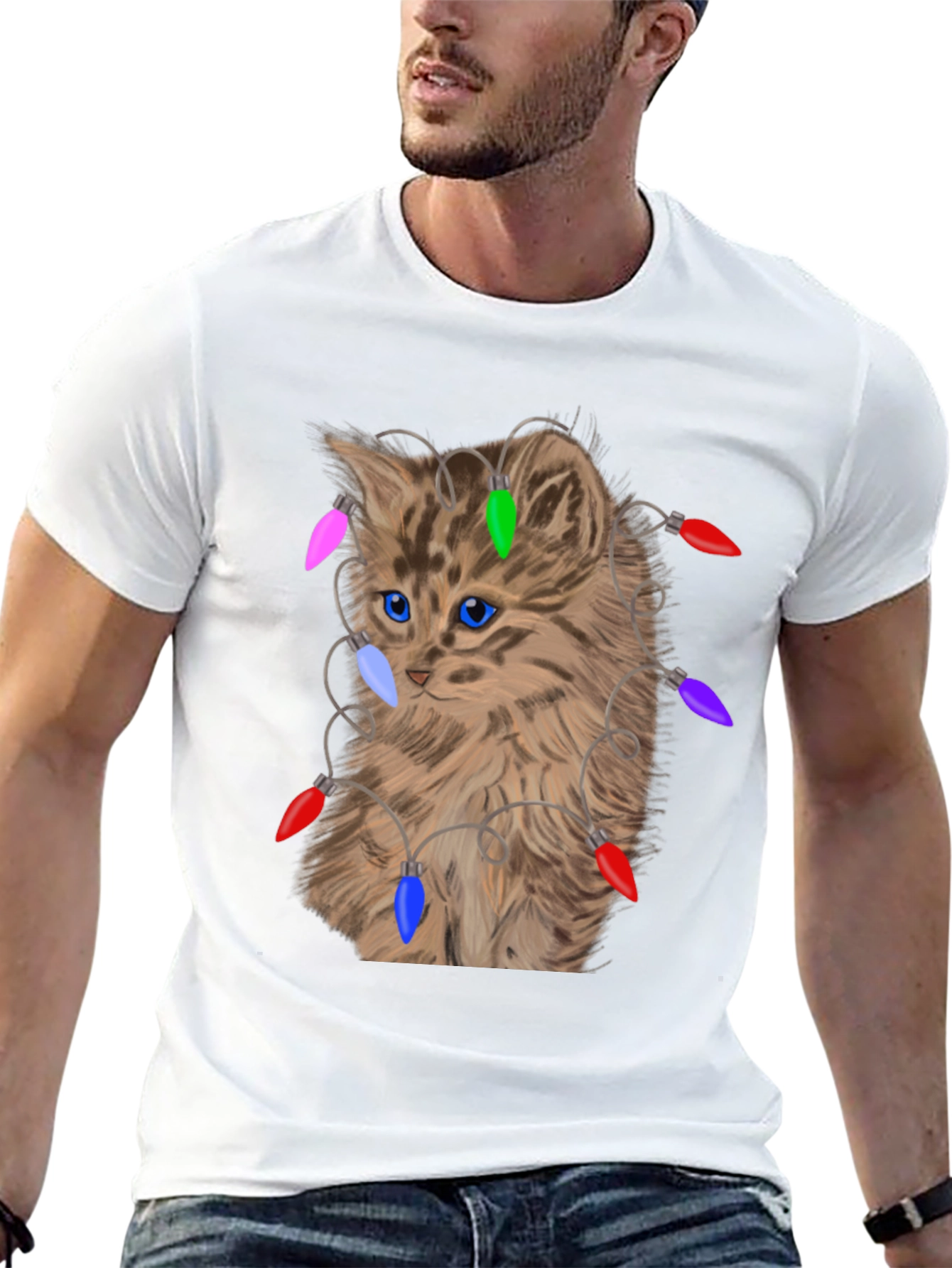 Camiseta Gato Navideño con Luces