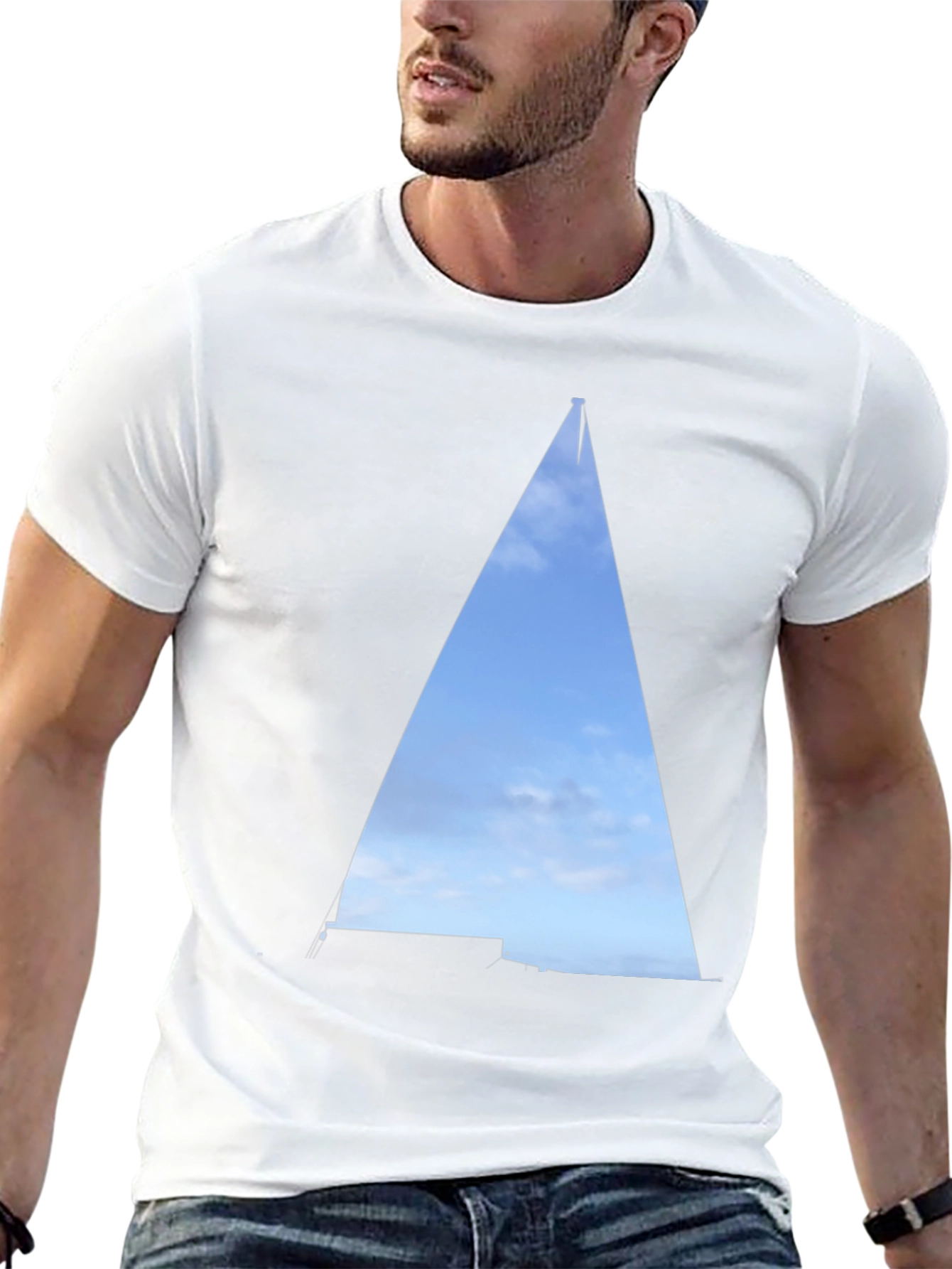 Camiseta Negra con Diseño de Velero Abstracto