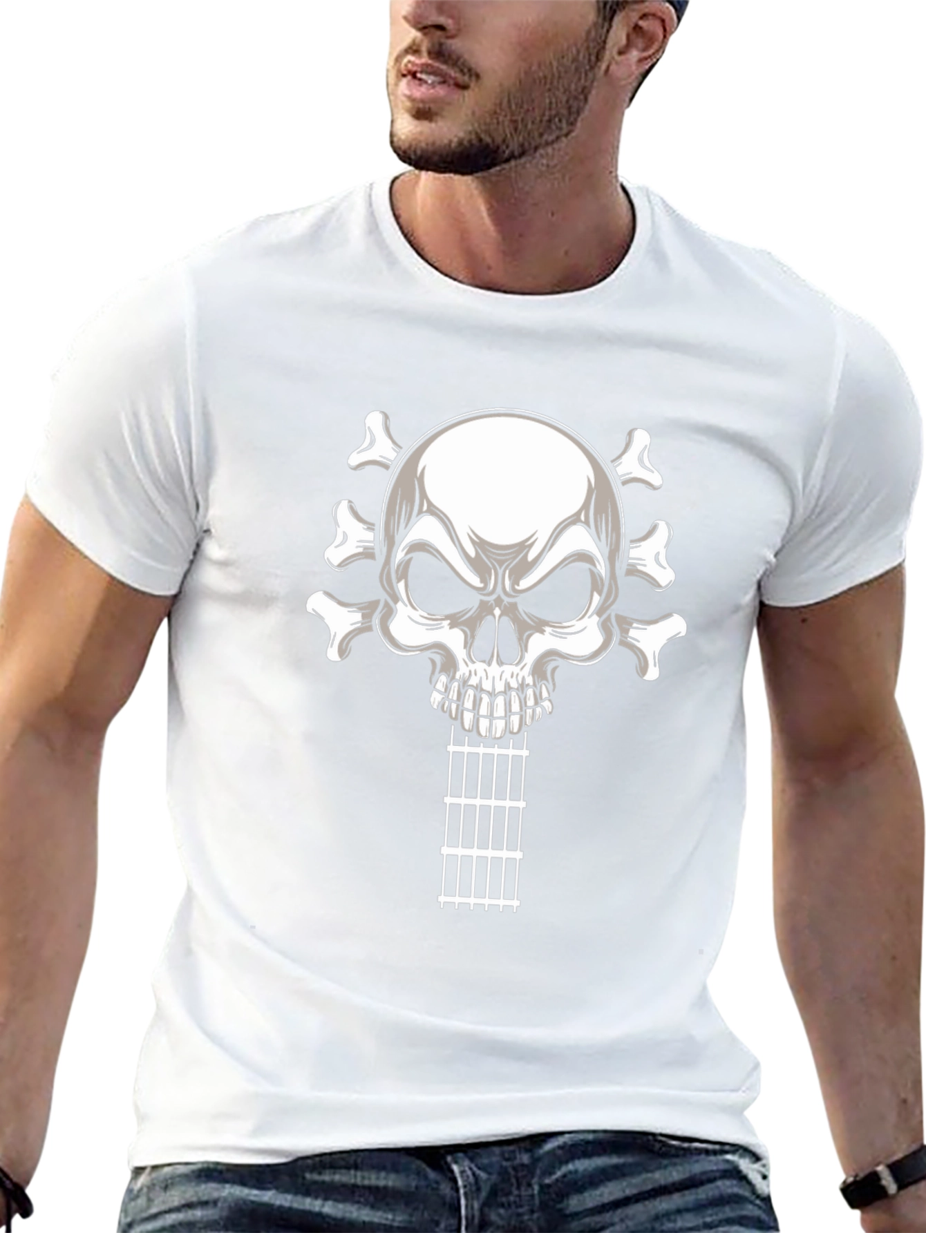 Camiseta Negra con Calavera Guitarra Rock