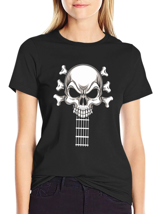 Camiseta Negra con Calavera Guitarra Rock
