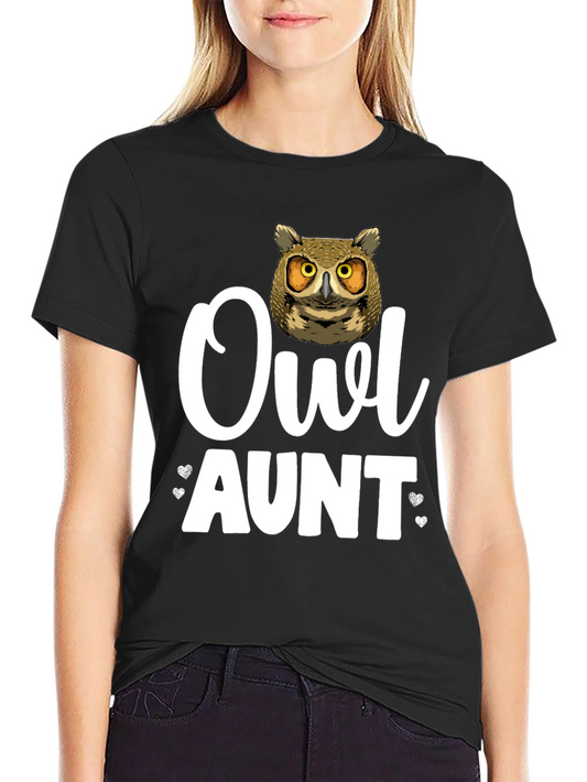 Camiseta Negra Owl Aunt para Amantes de los Búhos