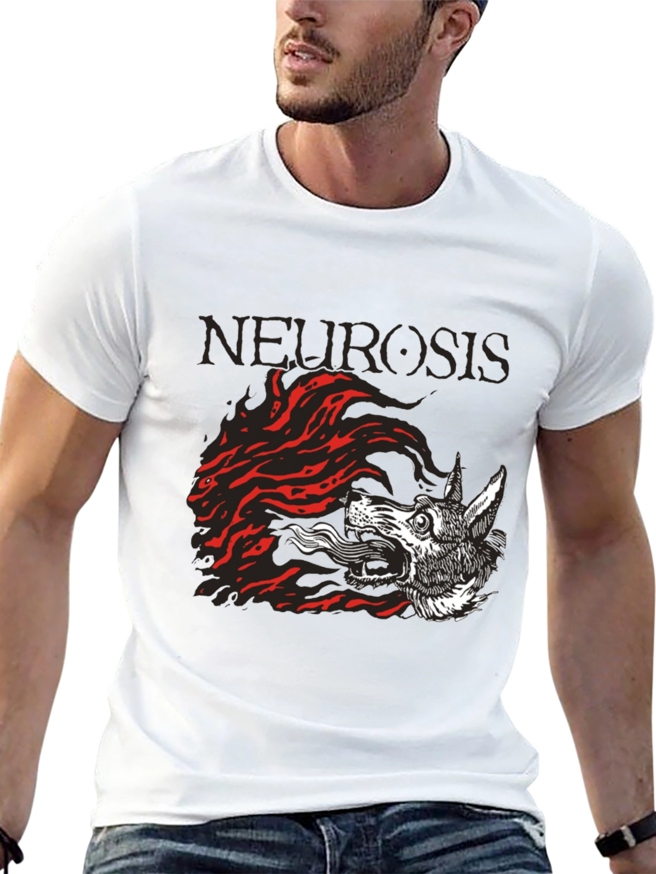 Camiseta Negra Neurosis Lobo Fuego Unisex