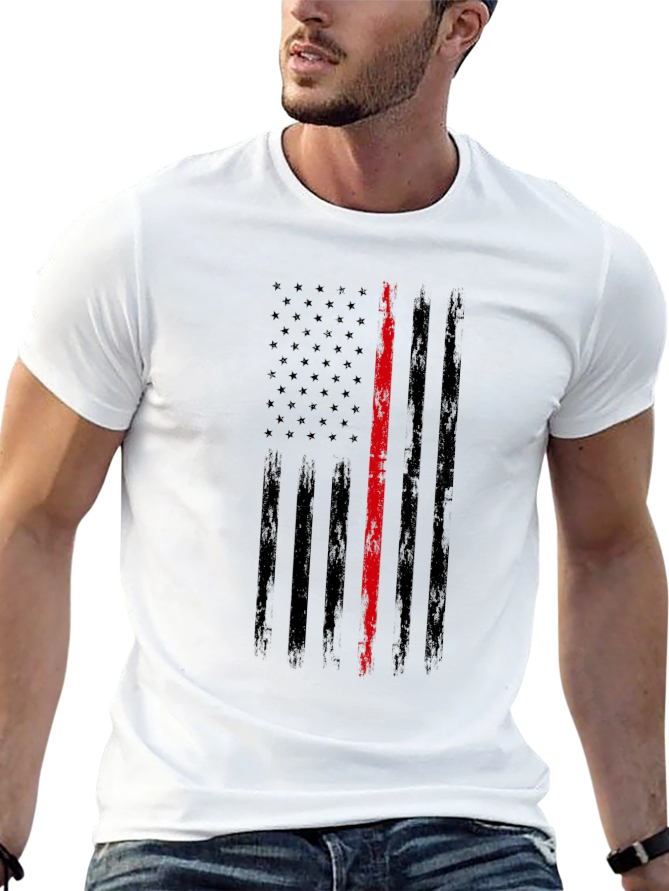 Camiseta Negra Bandera Fina Roja