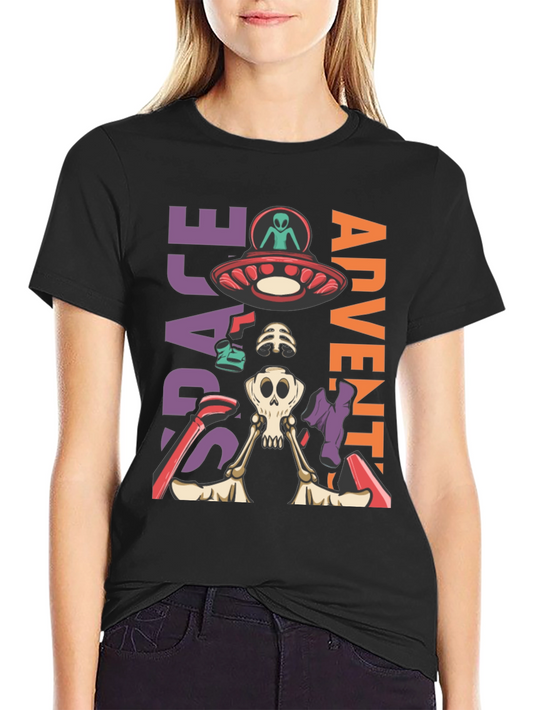 Camiseta Aventura Espacial con Alien y Esqueleto