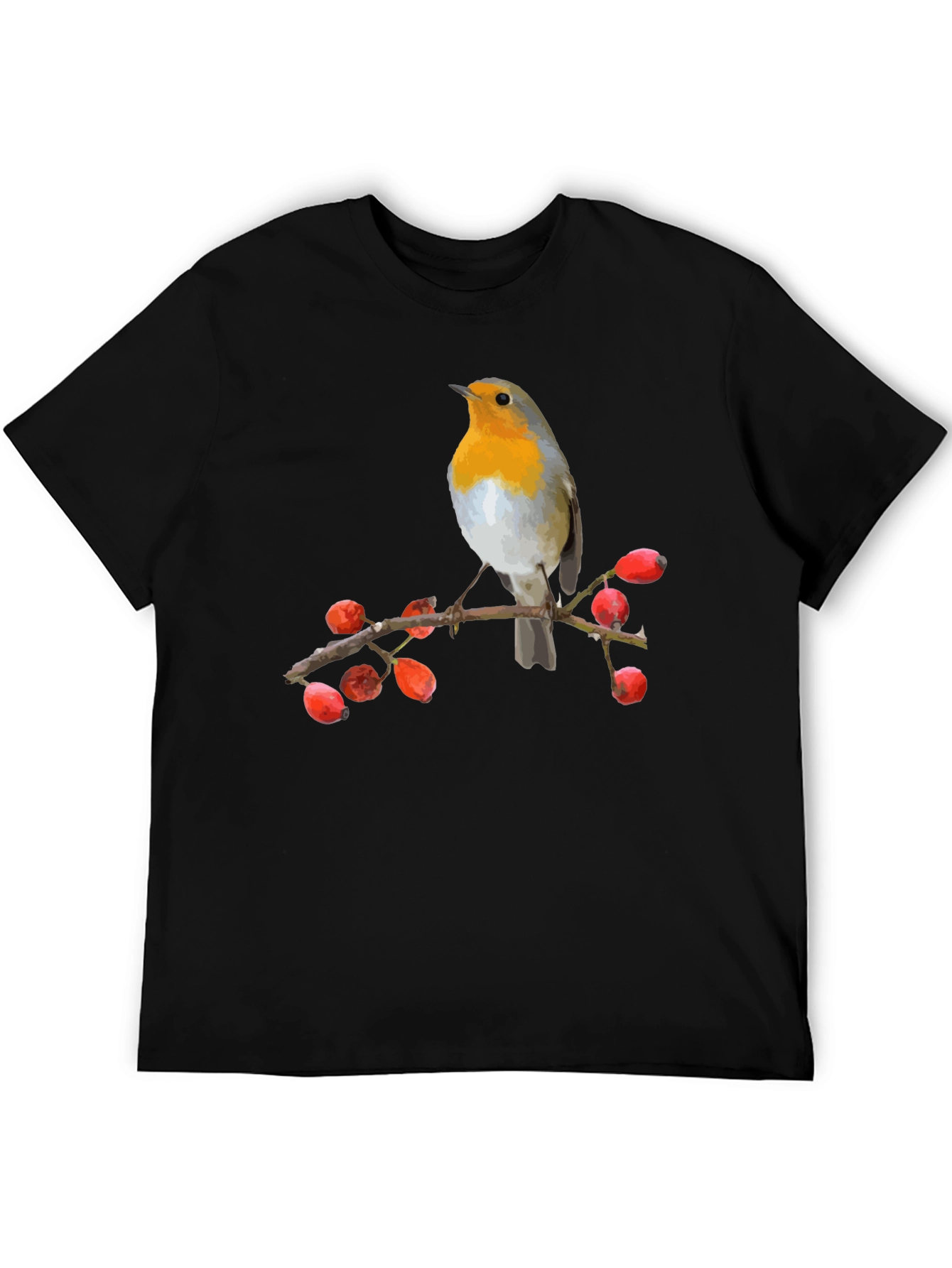 Camiseta Negra con Diseño de Pájaro Robin