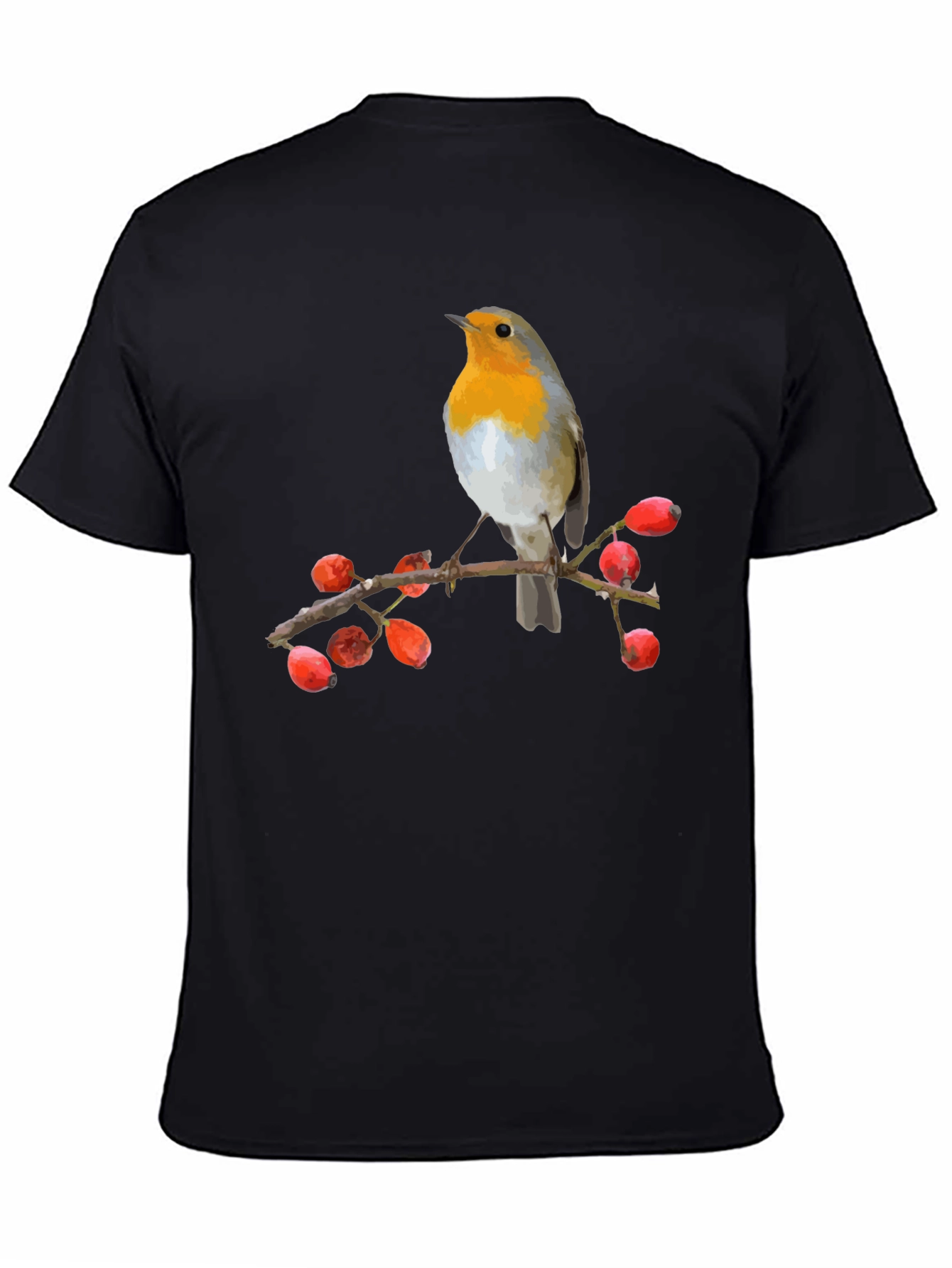 Camiseta Negra con Diseño de Pájaro Robin
