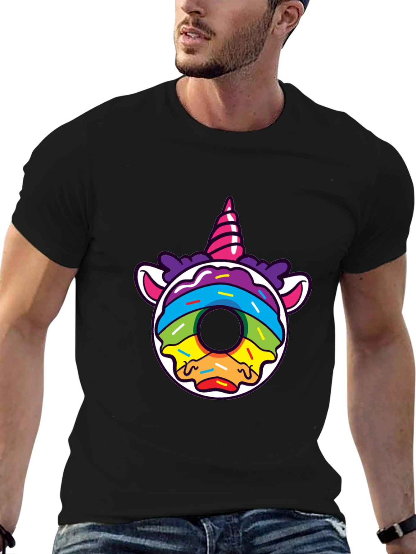 Camiseta Hombre Diseño Unicornio Donut