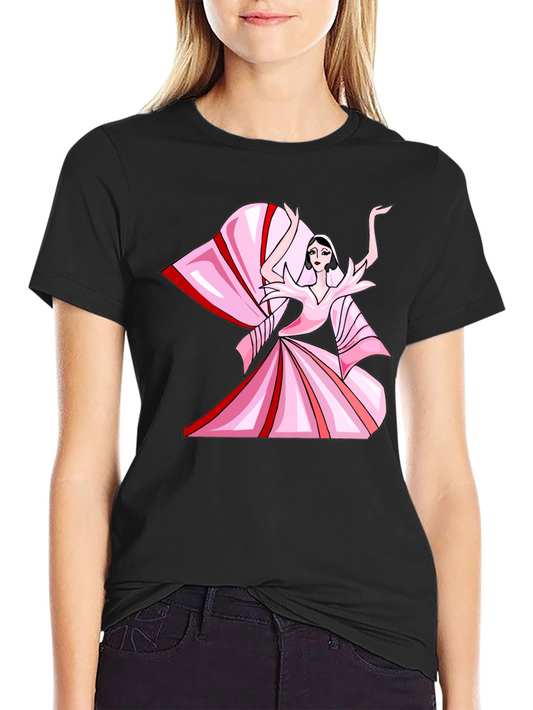 Camiseta Negra con Diseño Artístico Rosa