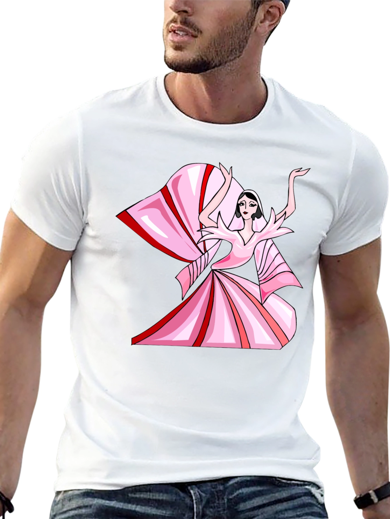 Camiseta Negra con Diseño Artístico Rosa