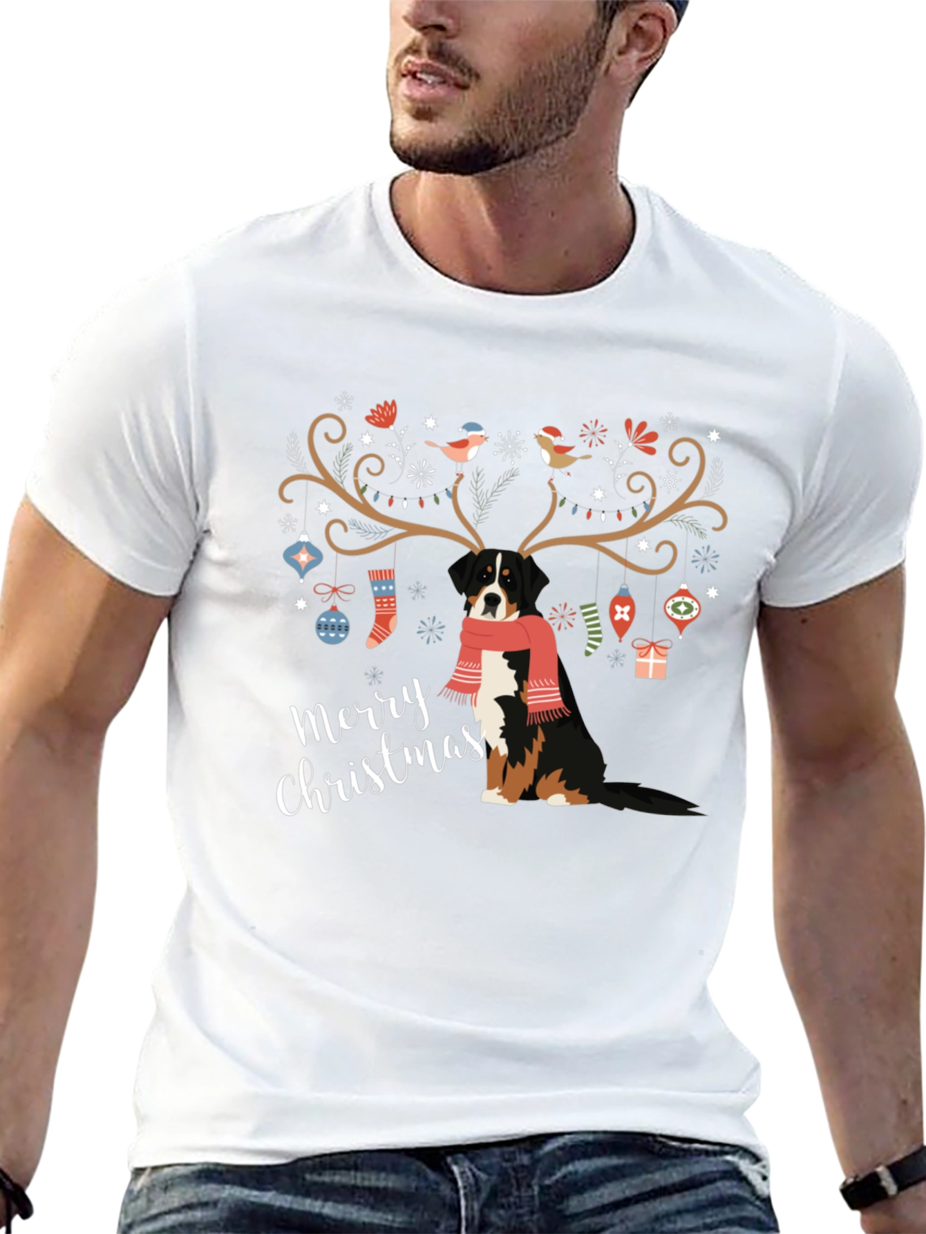 Camiseta Negra Navideña con Diseño de Perro