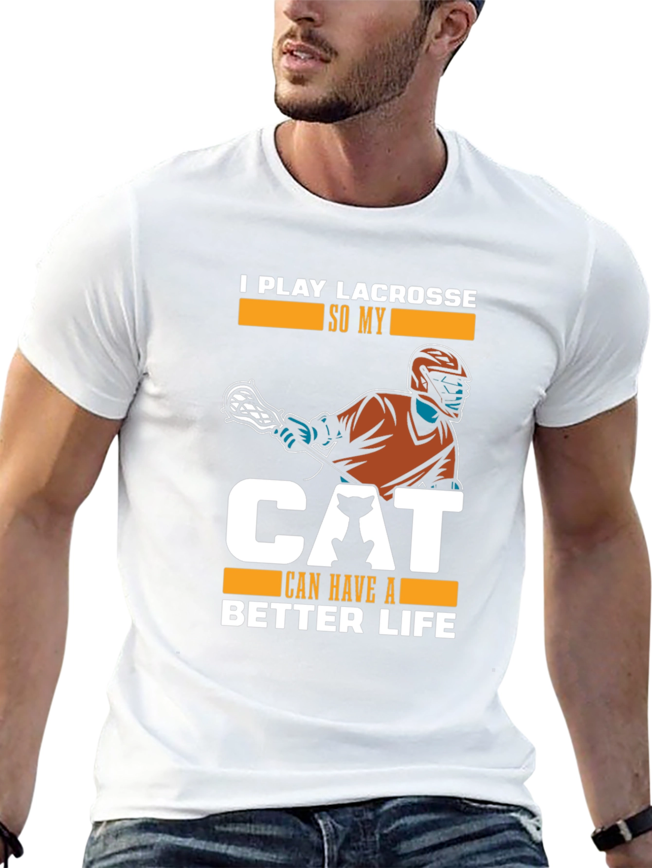 Camiseta Hombre Negra: Lacrosse y Amor Gatuno