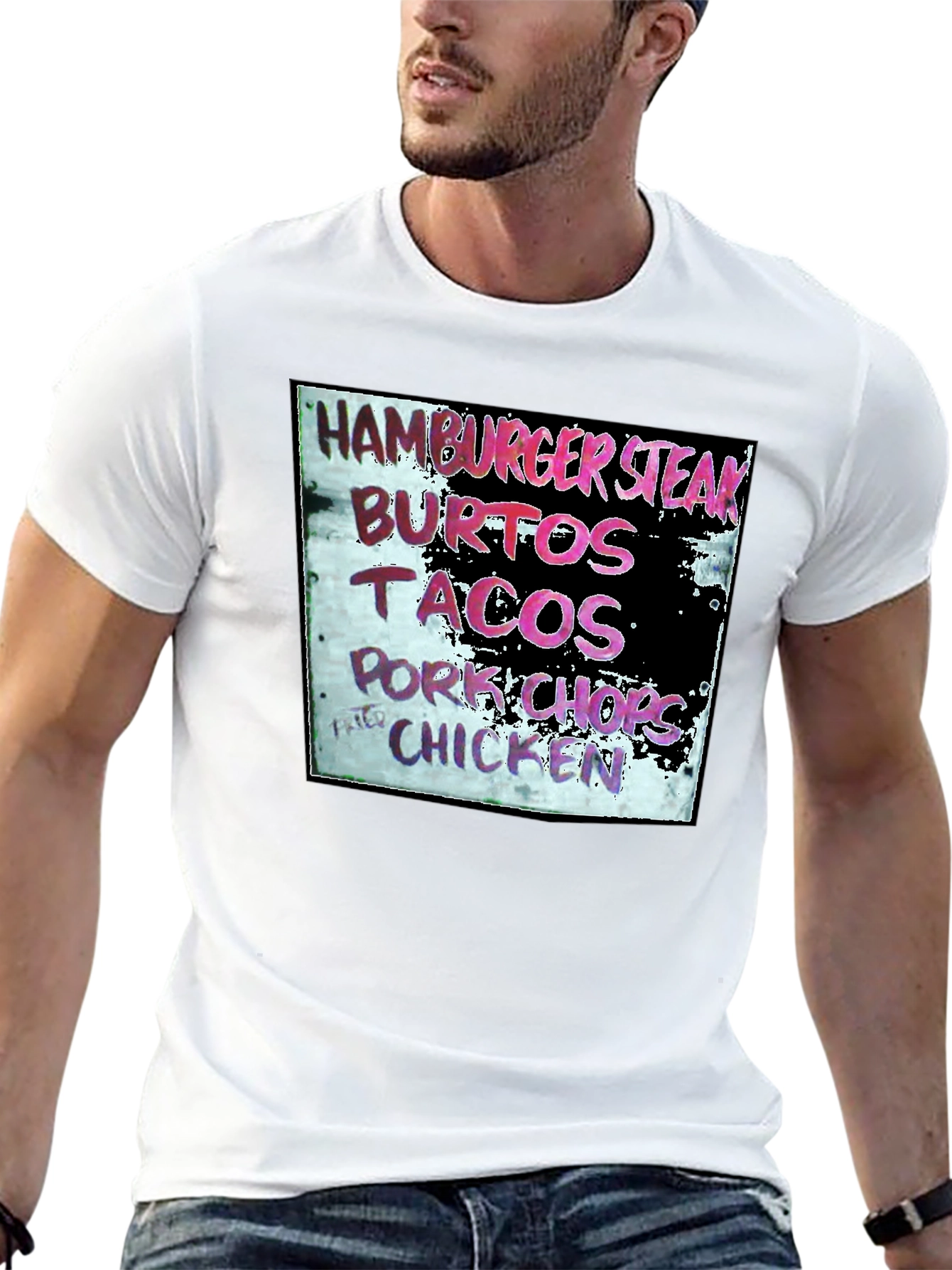 Camiseta Negra con Menú de Comida