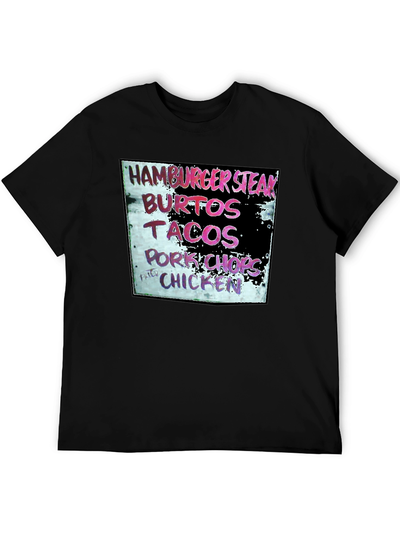 Camiseta Negra con Menú de Comida